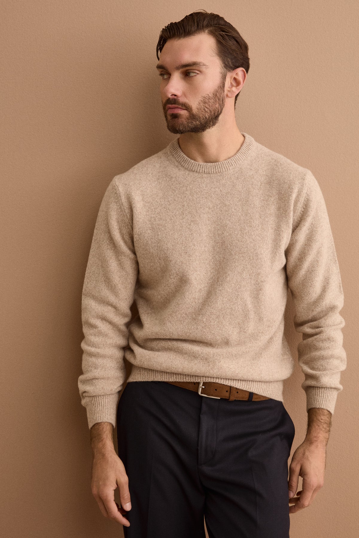 Girocollo Mouliné in Pura Lana Merino - BEIGE MELANGE