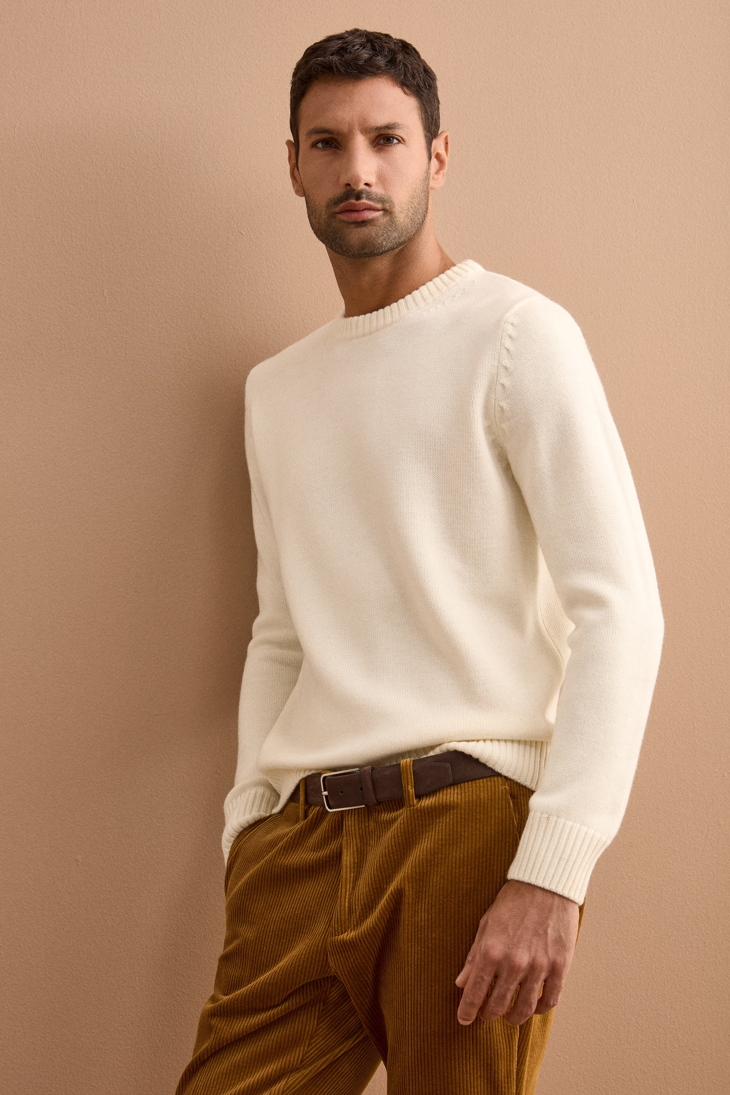 Pure Merino Wool Crew Neck Pullover - CREAM