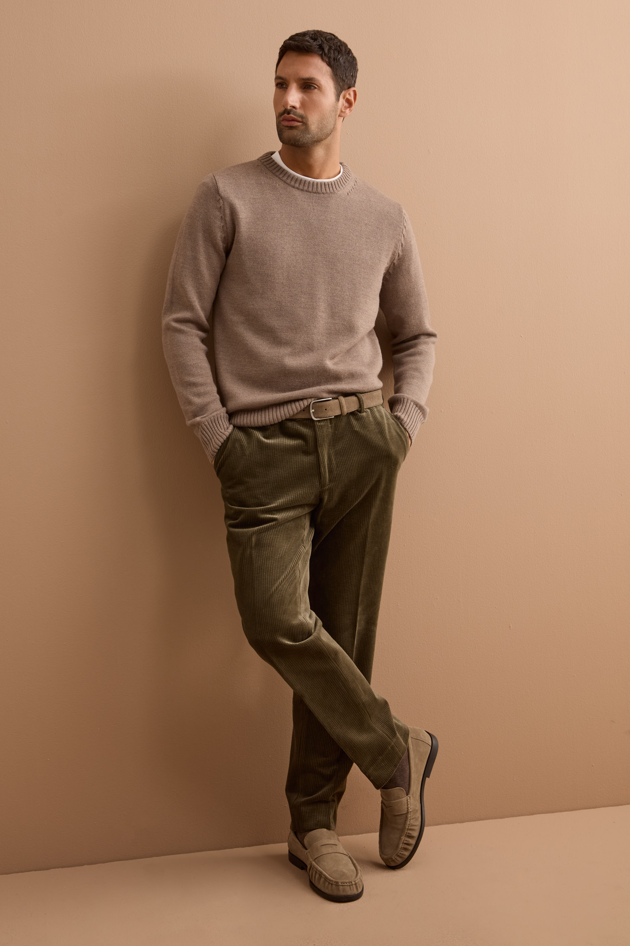 Pure Merino Wool Crew Neck Pullover - Brown
