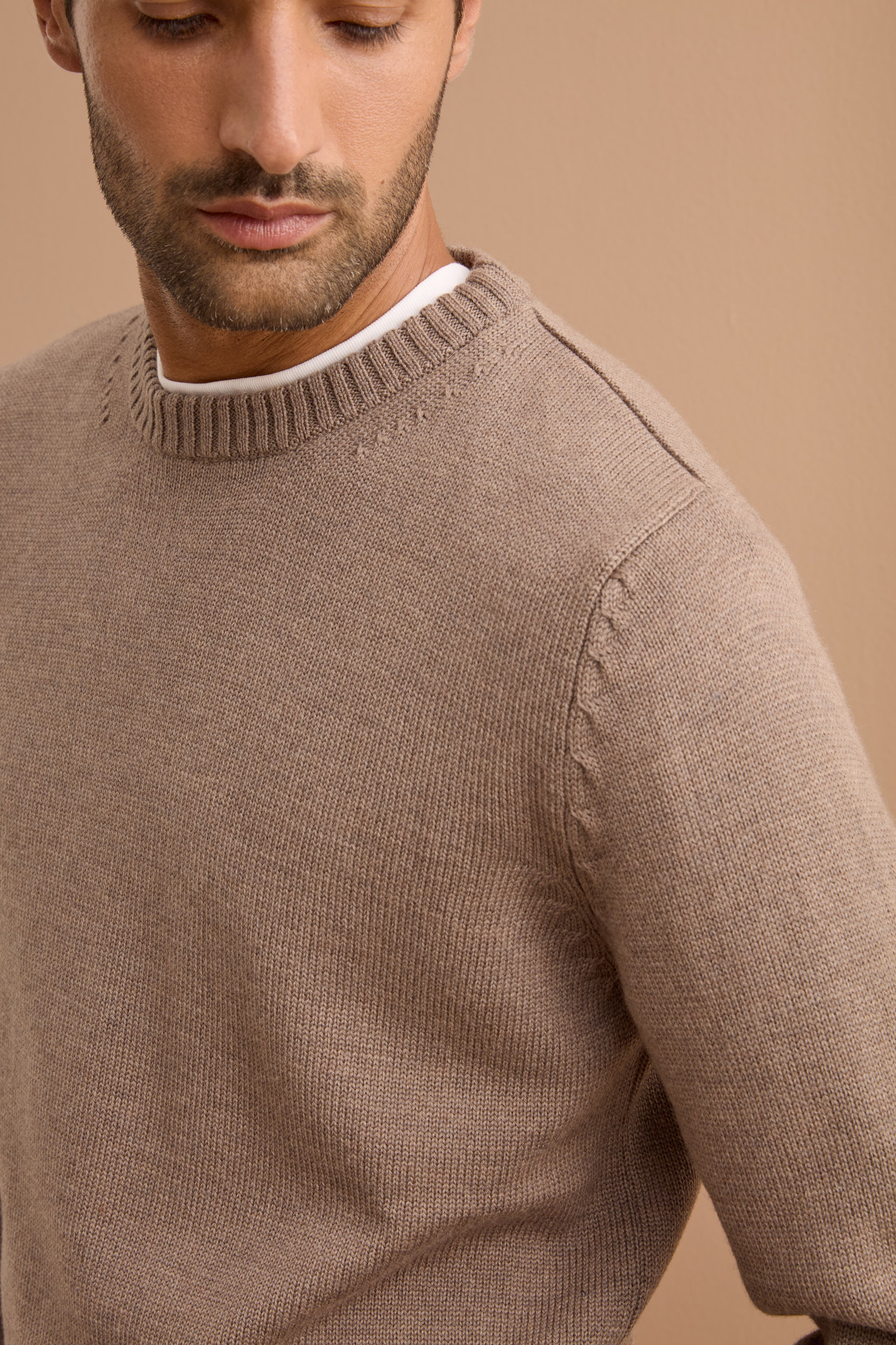 Pure Merino Wool Crew Neck Pullover - Brown