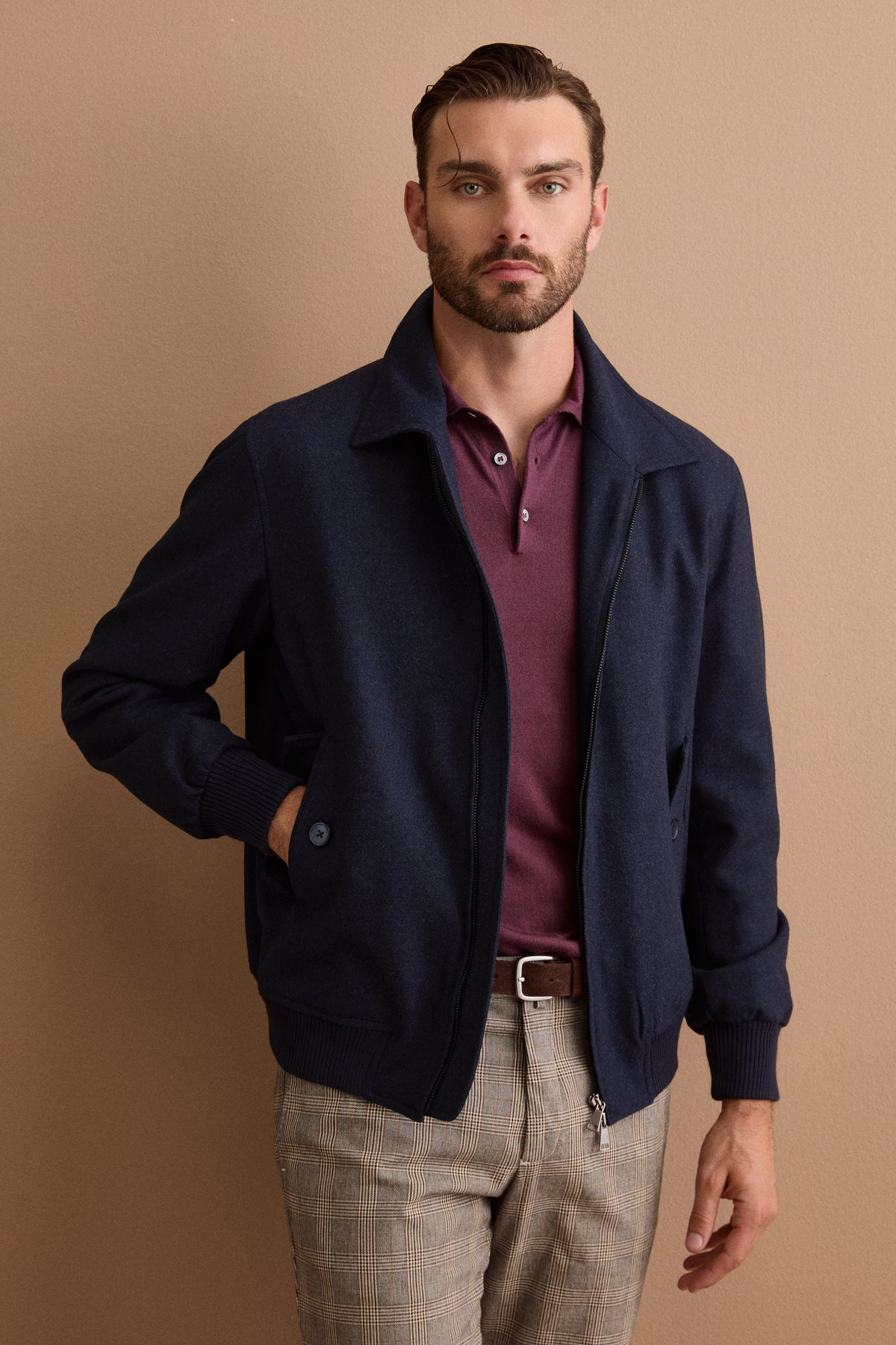 Herren Overshirt-Jacke aus Wollmix mit Steppfutter - Blau meliert