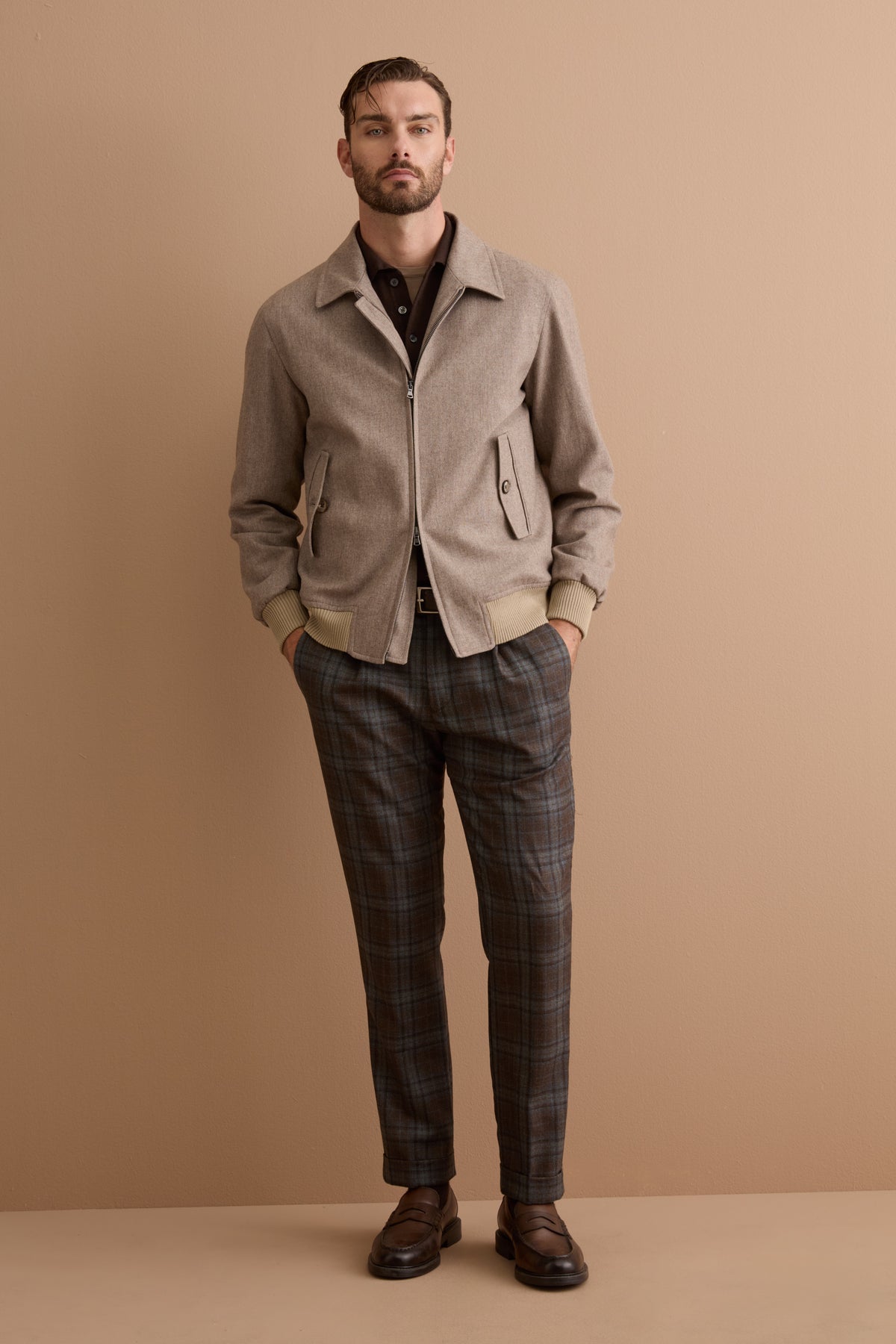 Giubbino Overshirt in Misto Lana con Trapunta - NOCCIOLA MELANGE