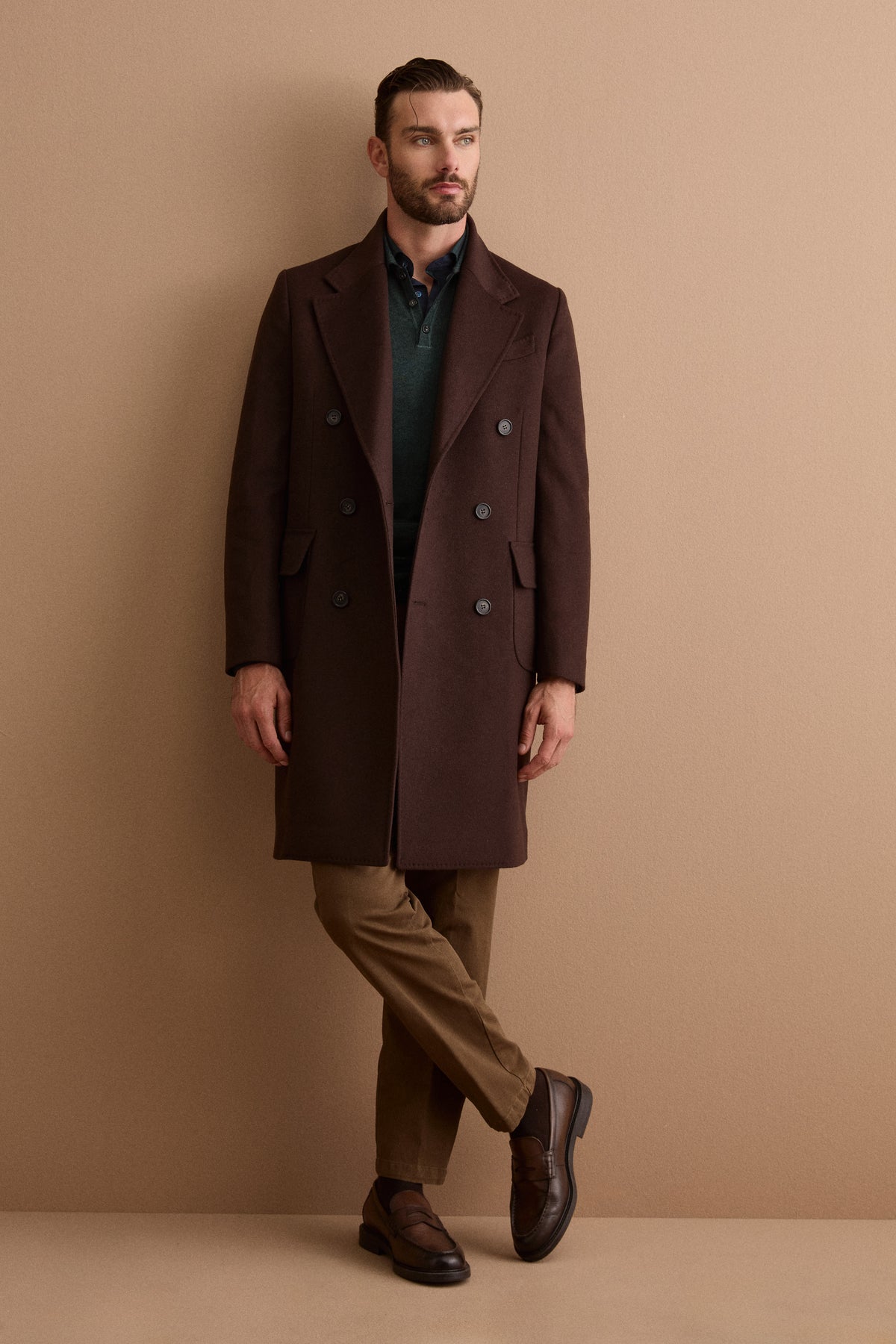 Cappotto Midi Doppiopetto in Misto Lana - MARRONE