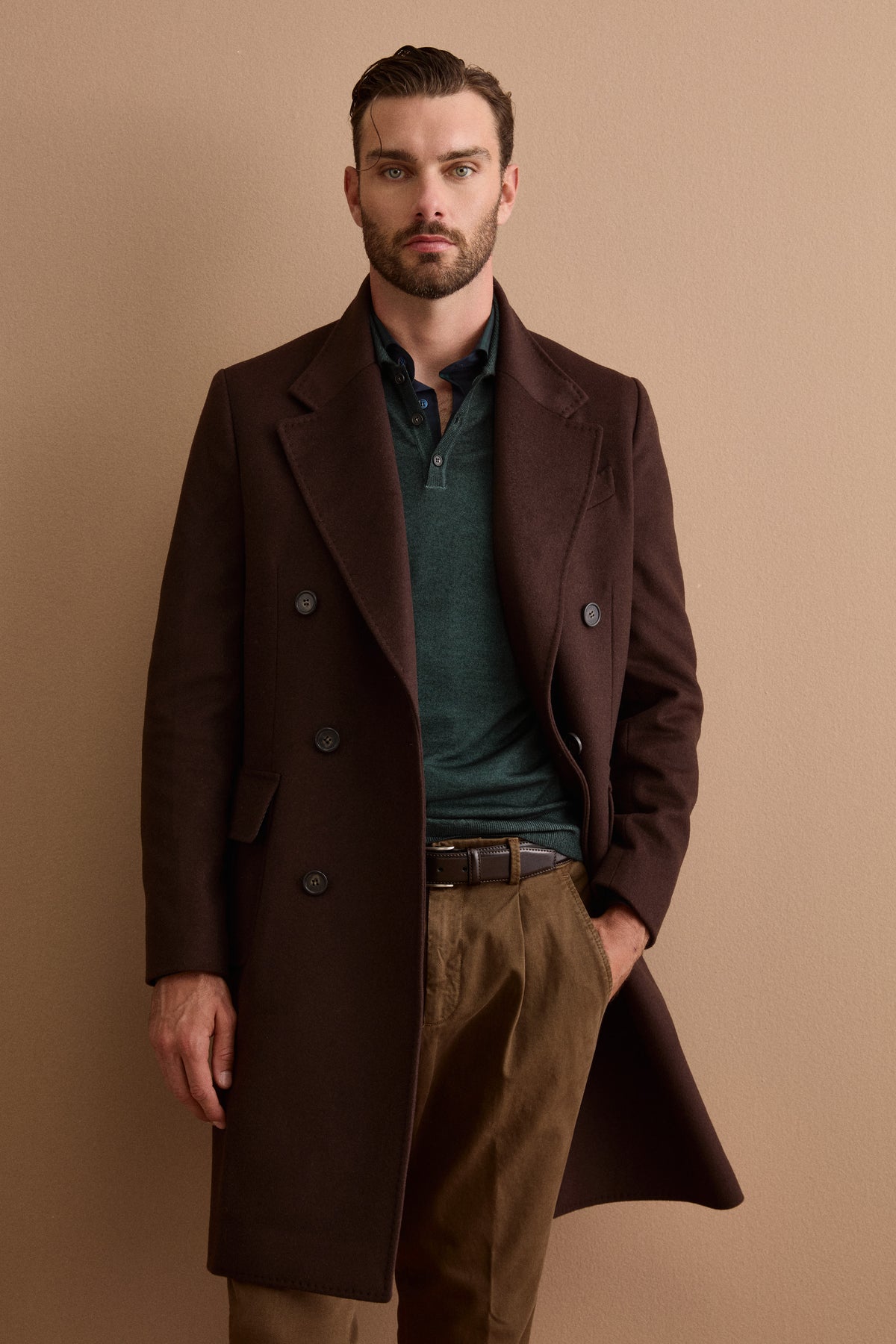 Cappotto Midi Doppiopetto in Misto Lana - MARRONE