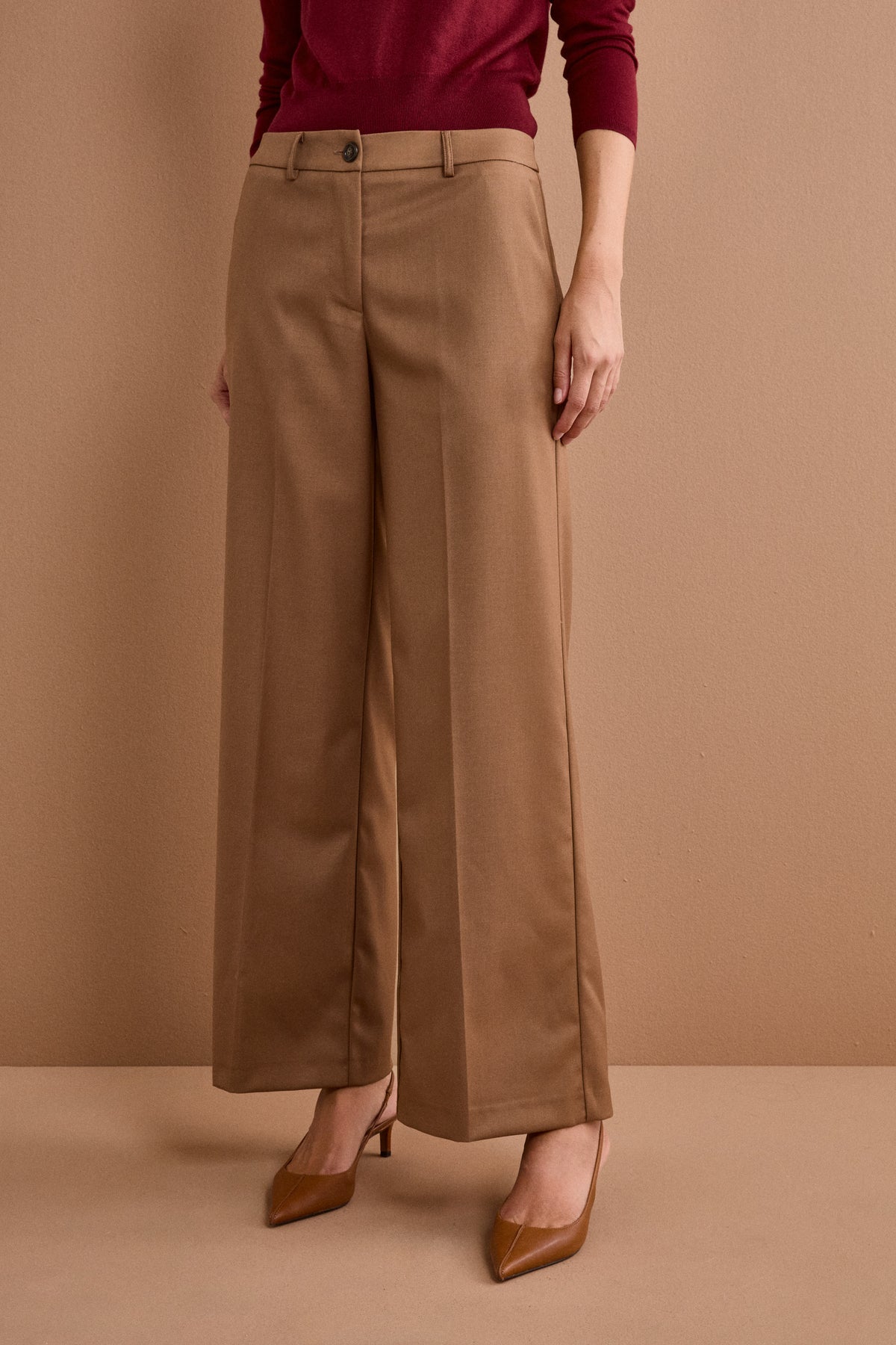 Palazzo-Hose mit Eingrifftaschen - Kamel