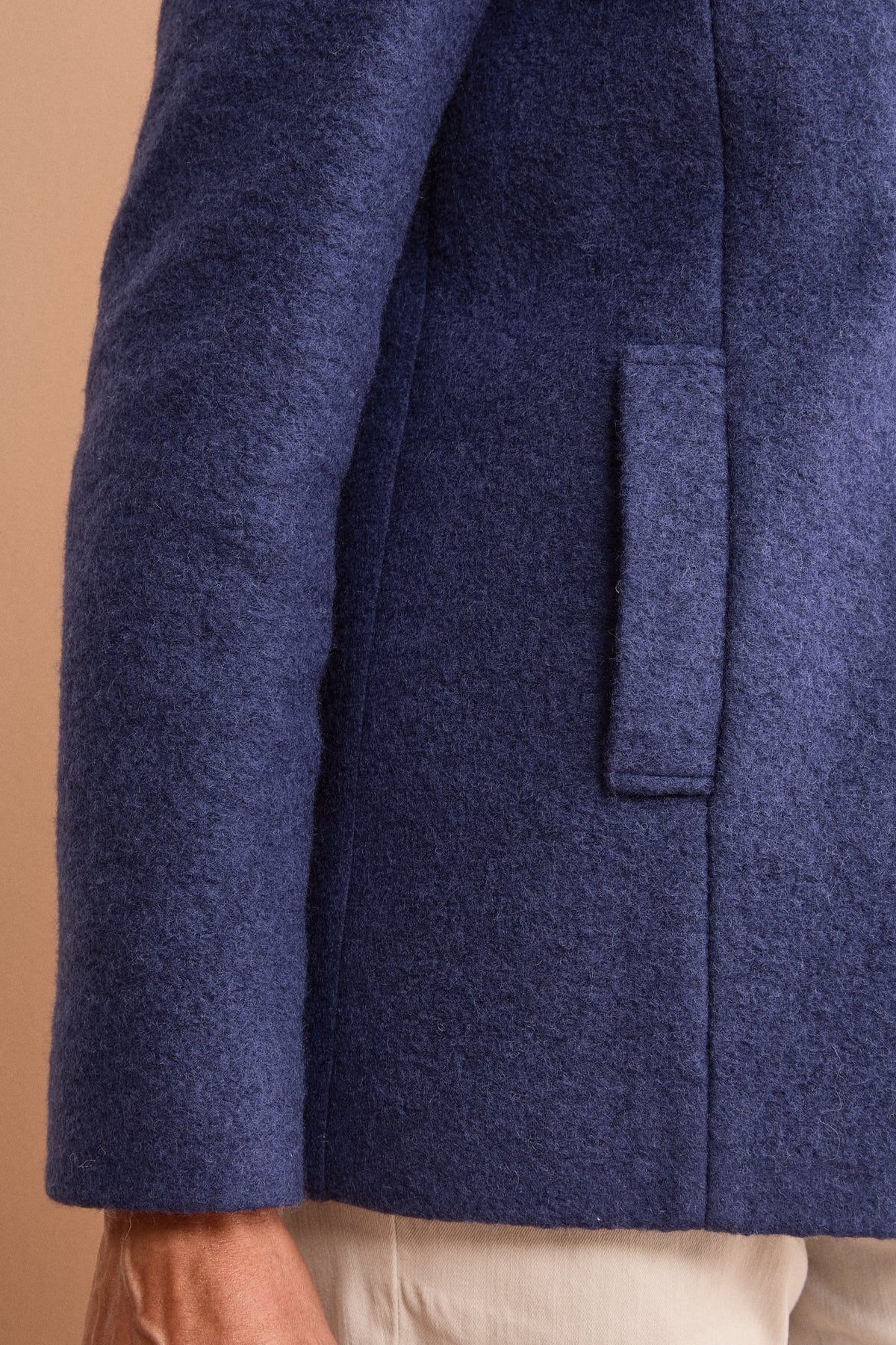 Short Hooded Coat in Boiled Wool Blend - BLUE