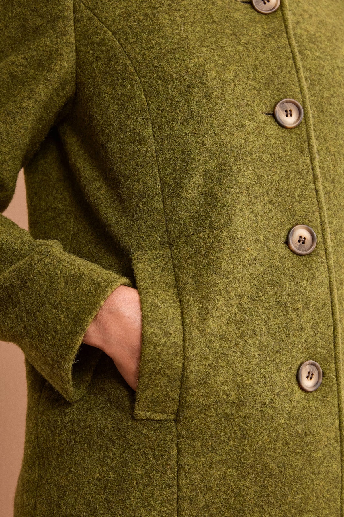 Short Hooded Coat in Boiled Wool Blend - Canary yellow