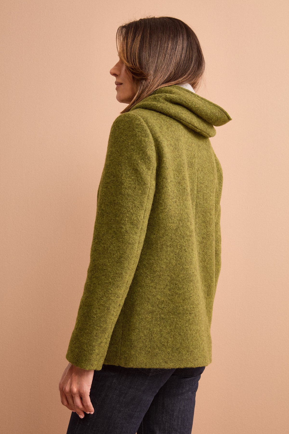 Short Hooded Coat in Boiled Wool Blend - Canary yellow