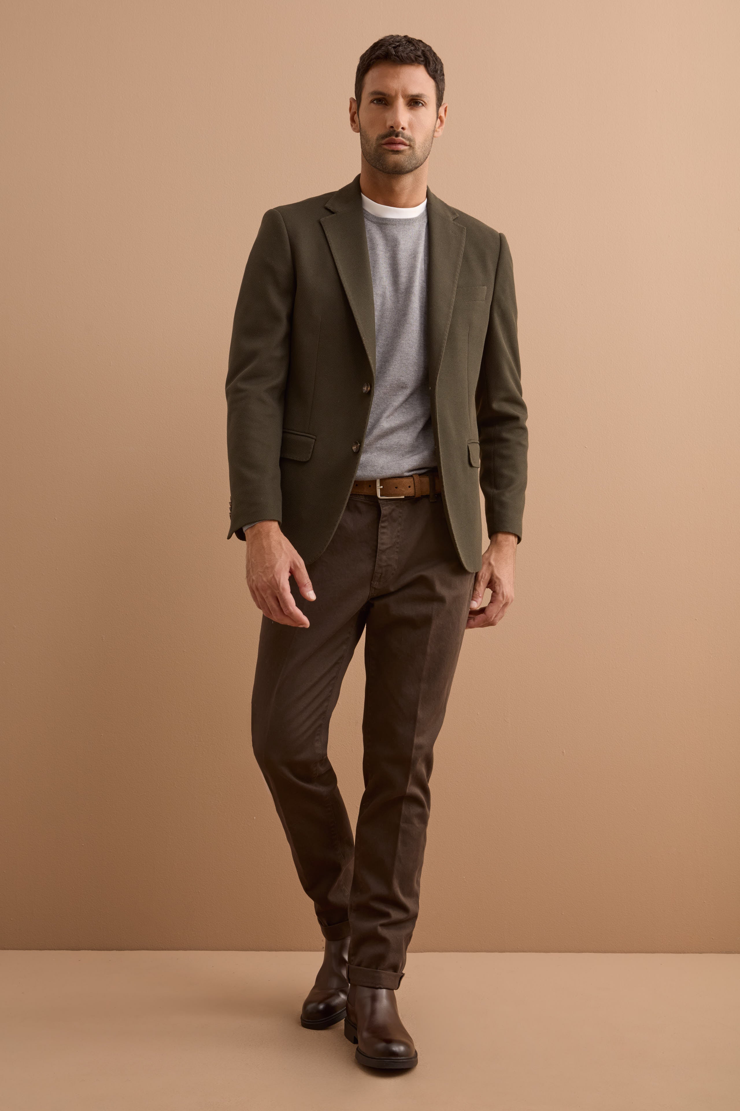 Einreihiger Herren-Anzug im Slim Fit aus Wolle und Kaschmir - braun