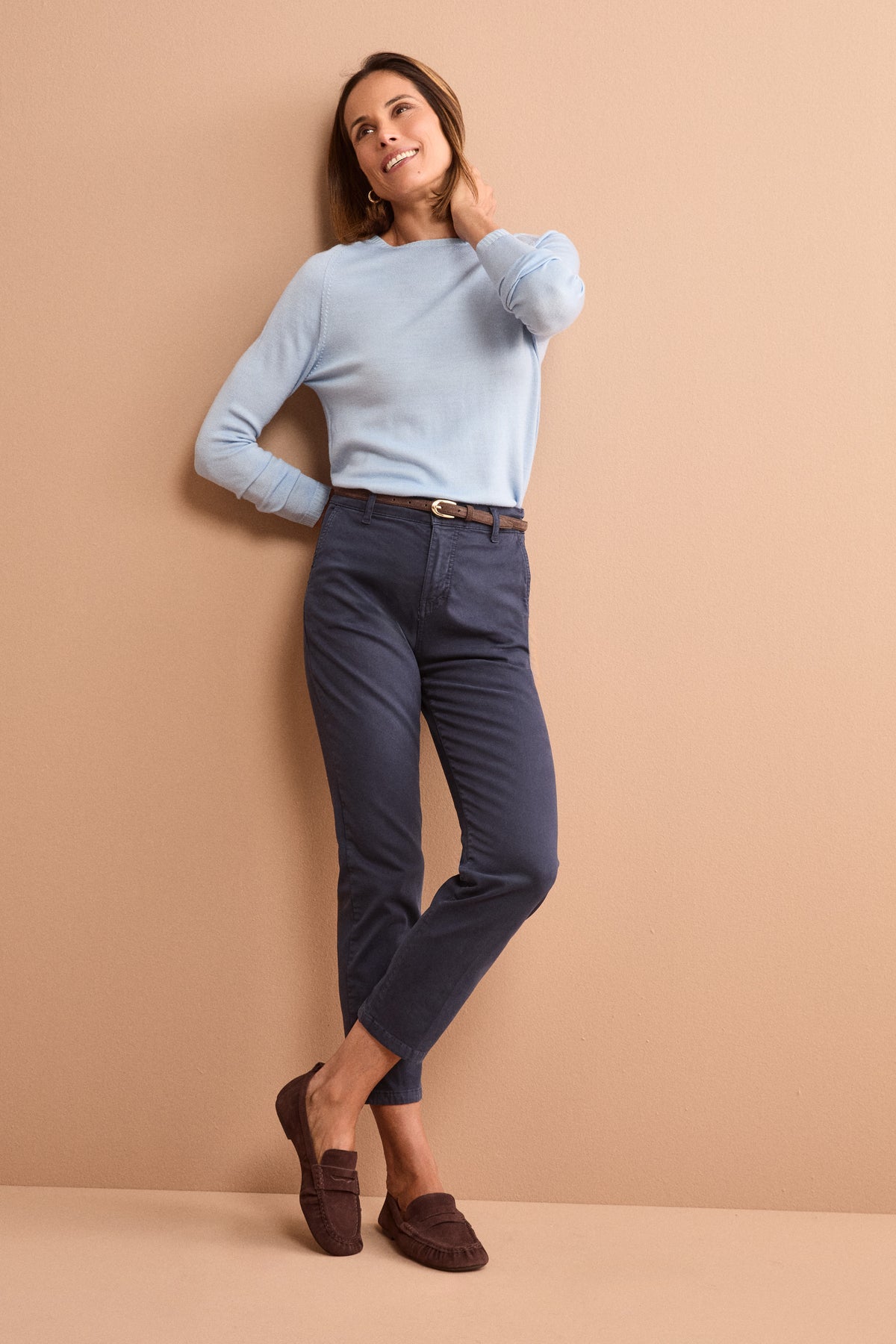 Pantalone Cropped in Cotone Smerigliato - BLU