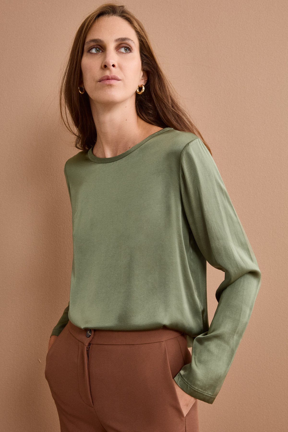 Blusa Over in Raso con Manica Lunga - VERDE MILITARE