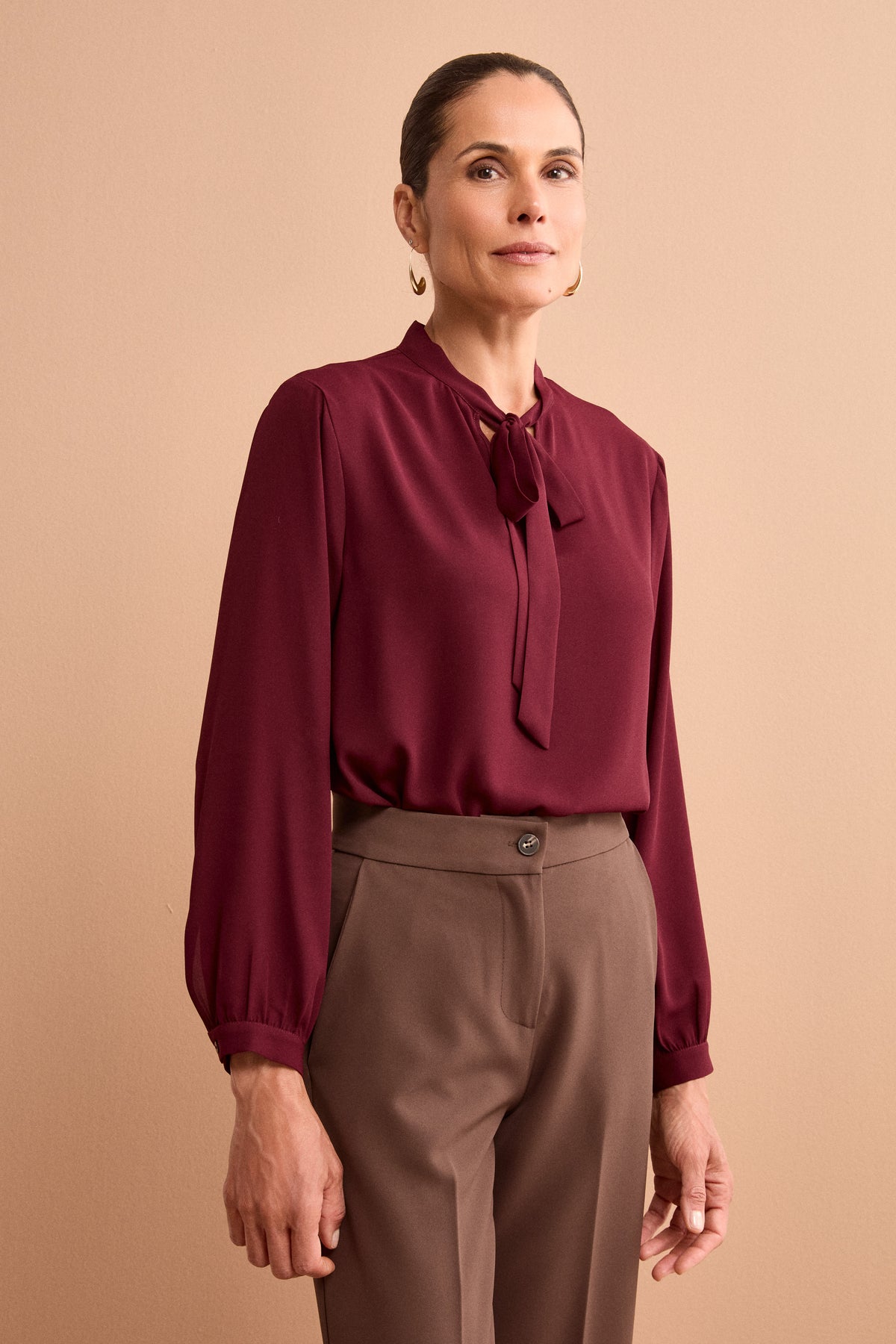 Bow Blouse in Double Georgette - Burgundy