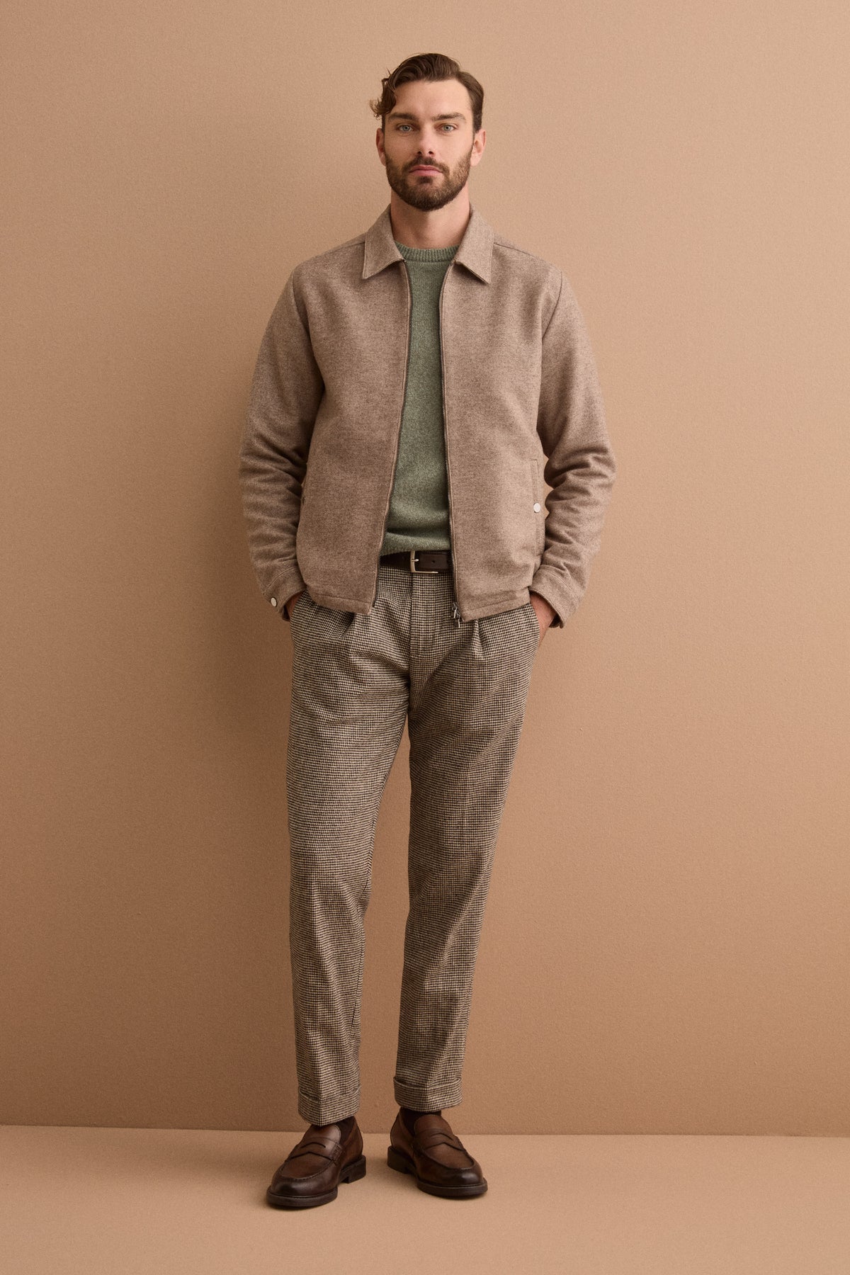 Slim-Fit Houndstooth Wool-Blend Trousers - HOUNDSTOOTH BEIGE
