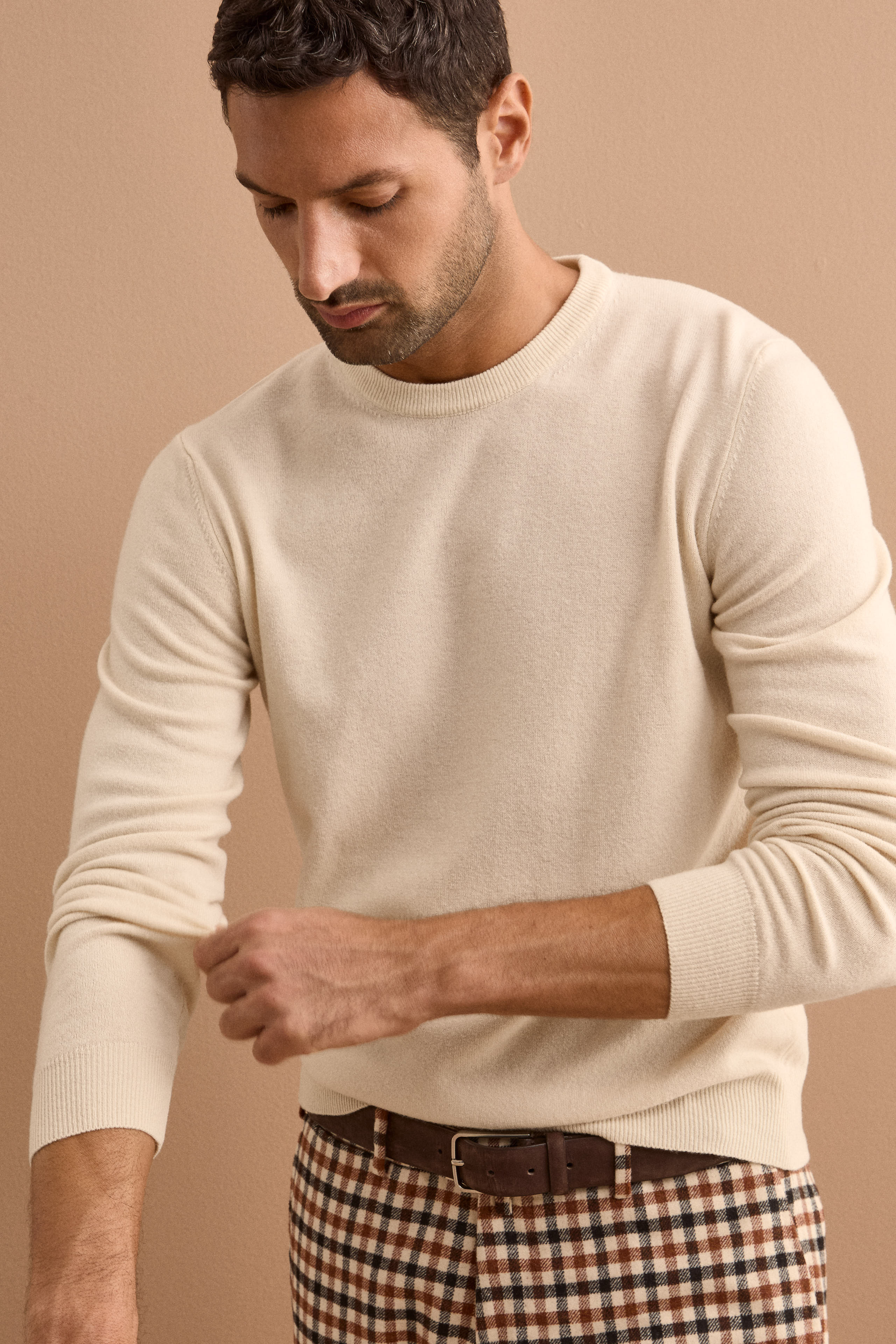 Pure Merino Wool Crew Neck Sweater - Natural