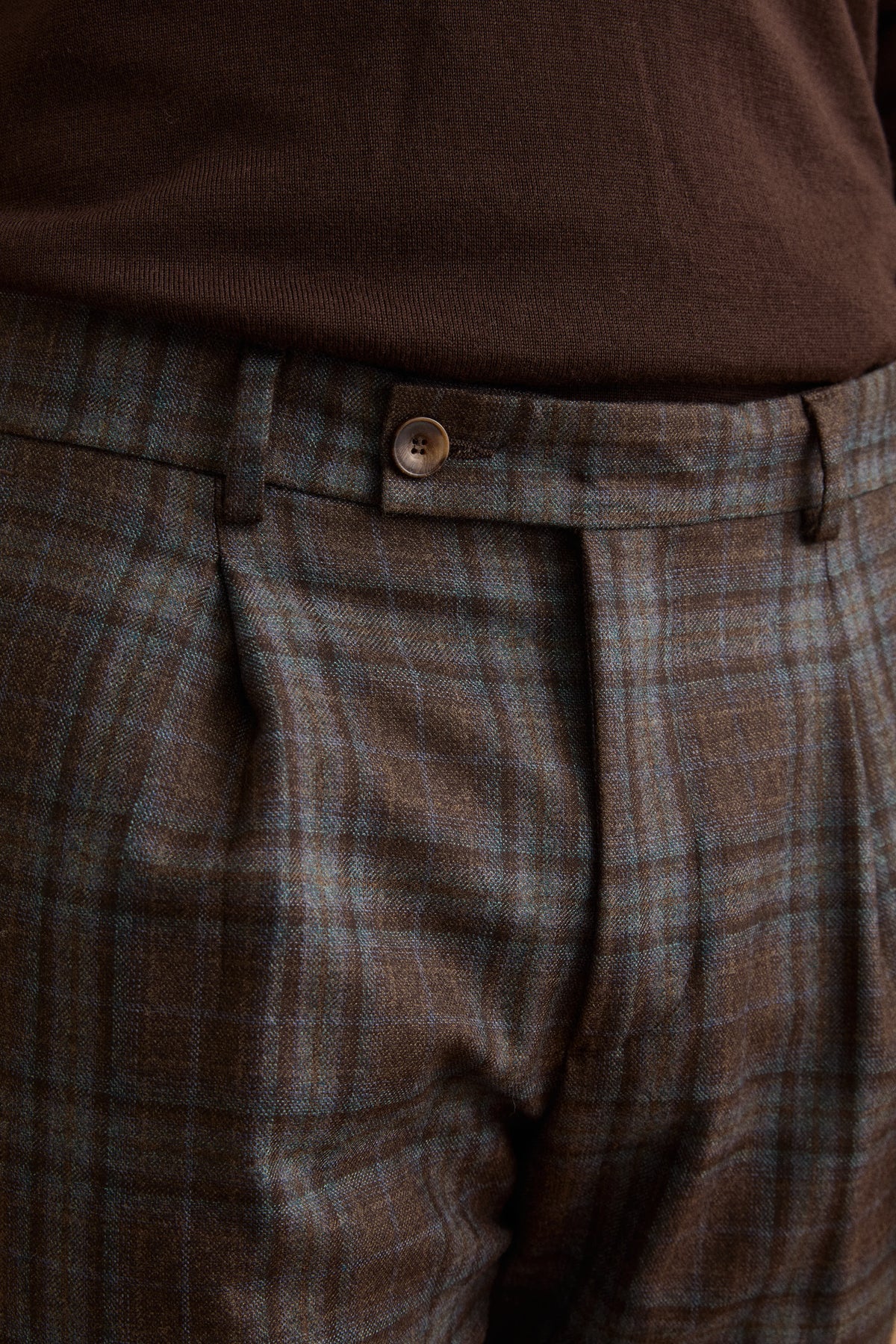 Herren Karierte Wollhose mit Bundfalten - Blaues Karo