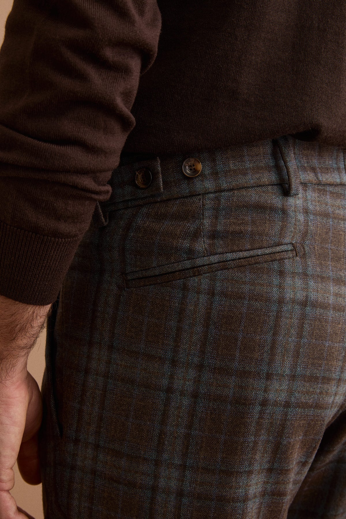 Herren Karierte Wollhose mit Bundfalten - Blaues Karo