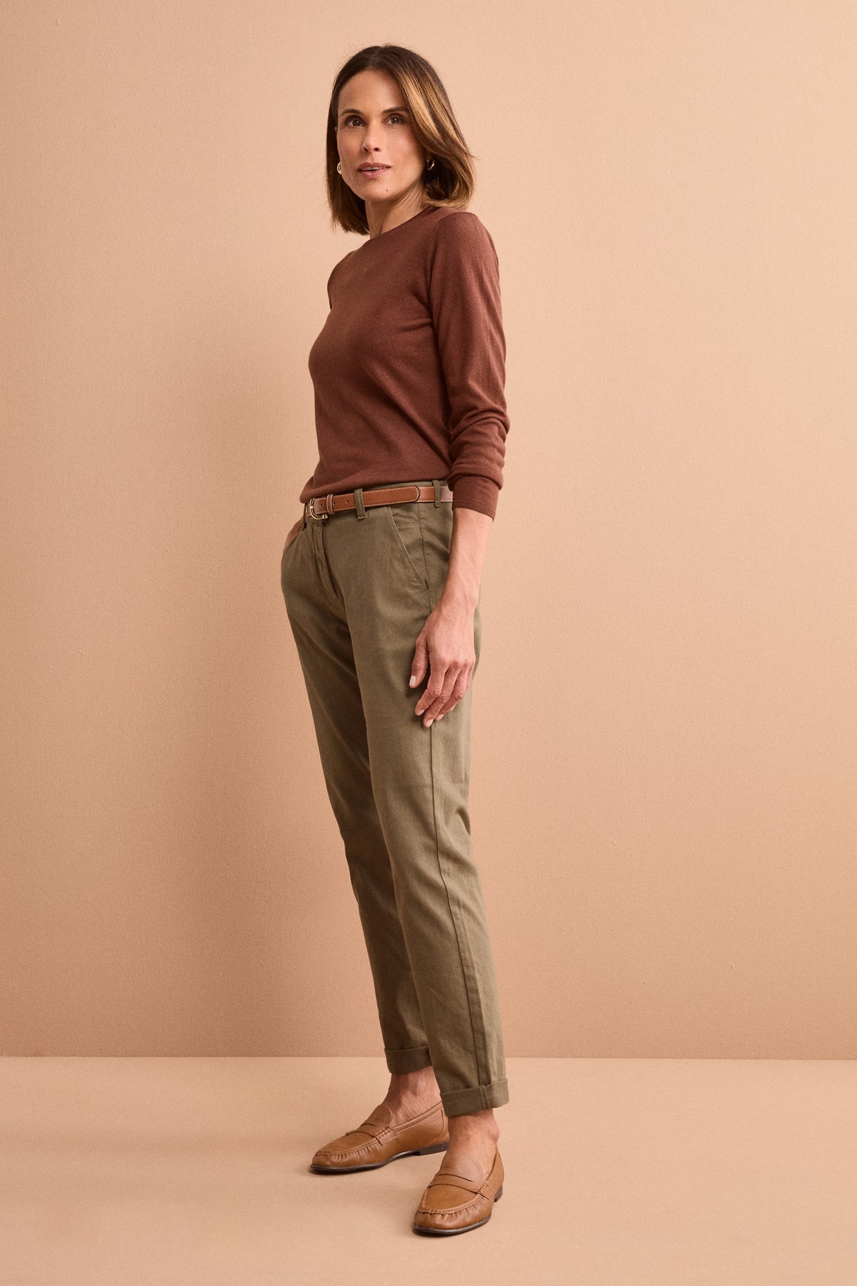 Pantalone Slim Fit in Cotone con Tasche America - MARRONE