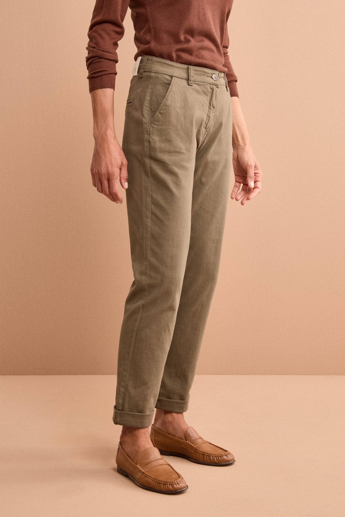 Pantalone Slim Fit in Cotone con Tasche America - MARRONE