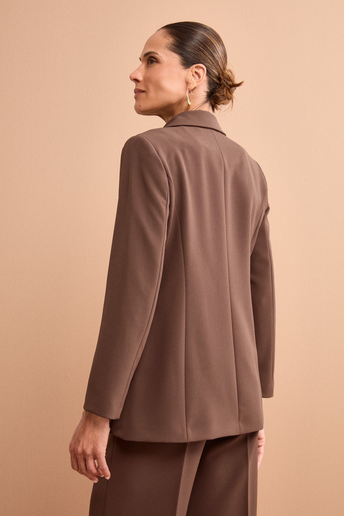 Double-Breasted Crepe Jacket - Dark brown