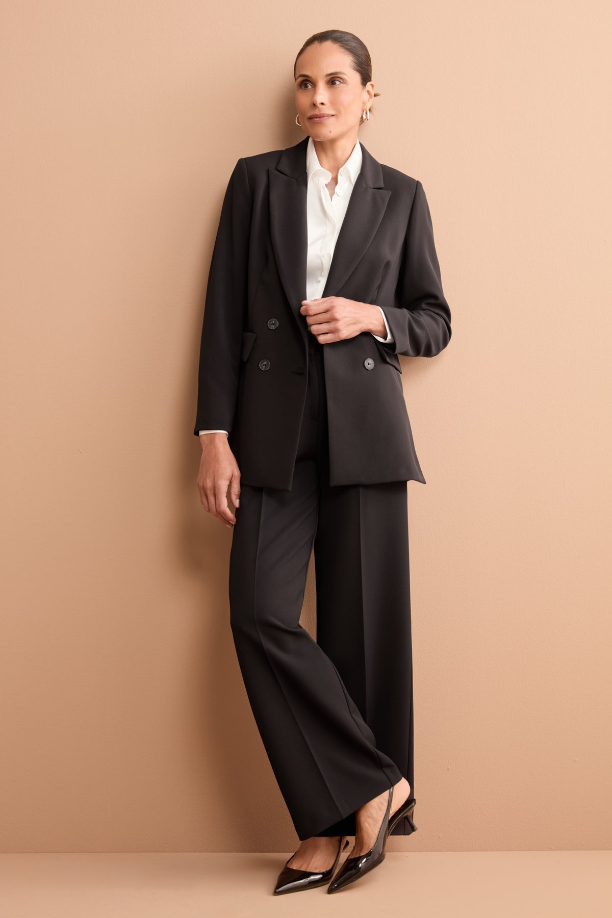Pantalone a Gamba Larga in Tessuto Crêpe - NERO