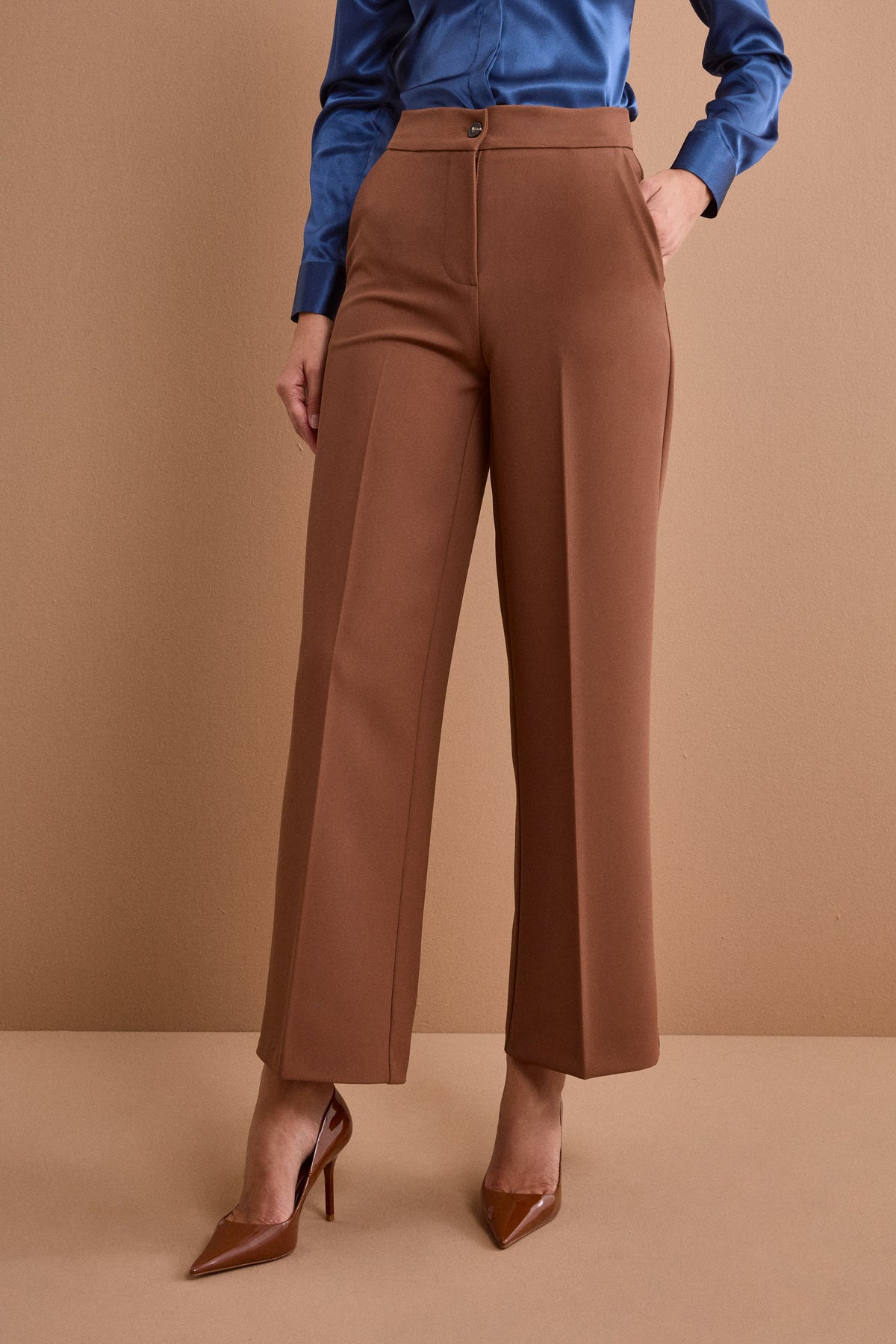 Pantalone a Gamba Larga in Tessuto Crêpe - BRUCIATO