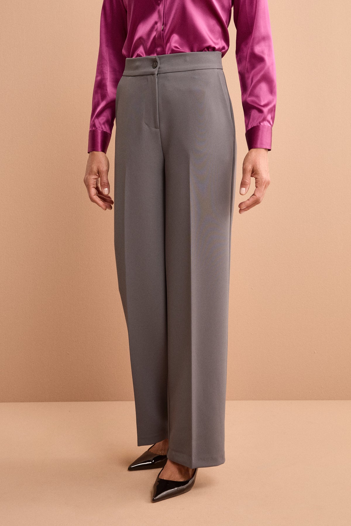 Pantalone a Gamba Larga in Tessuto Crêpe - PIOMBO