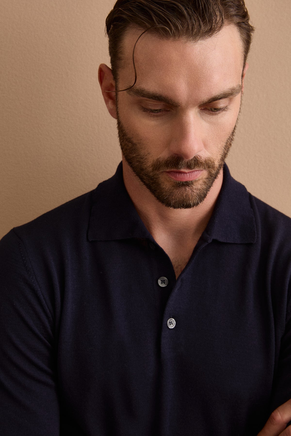 Herren Langarm-Poloshirt aus Merinowolle - BLAU