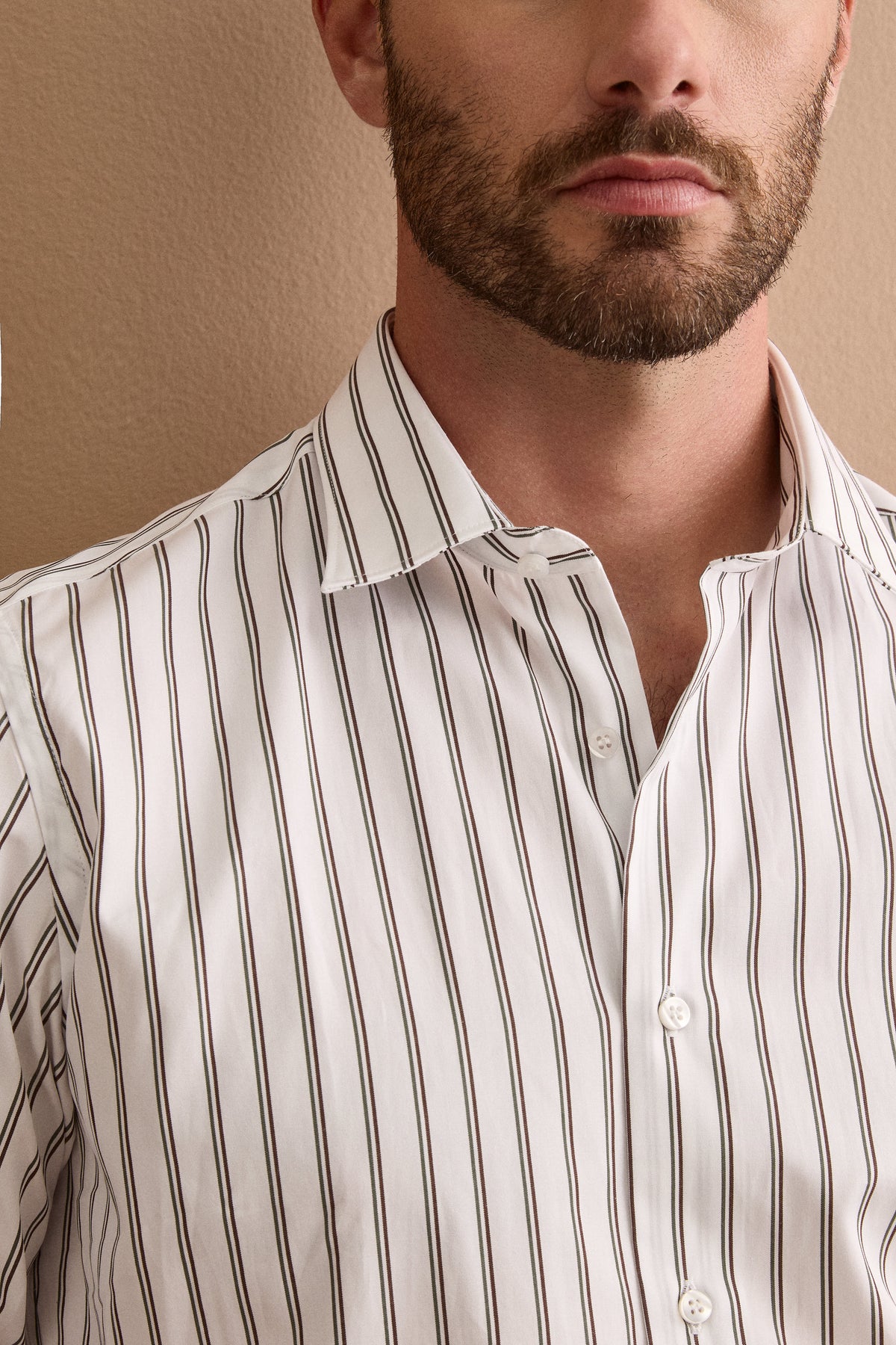 Camicia a Righe con Collo Classico Regular Fit - RIGATO MARRONE/VERDE