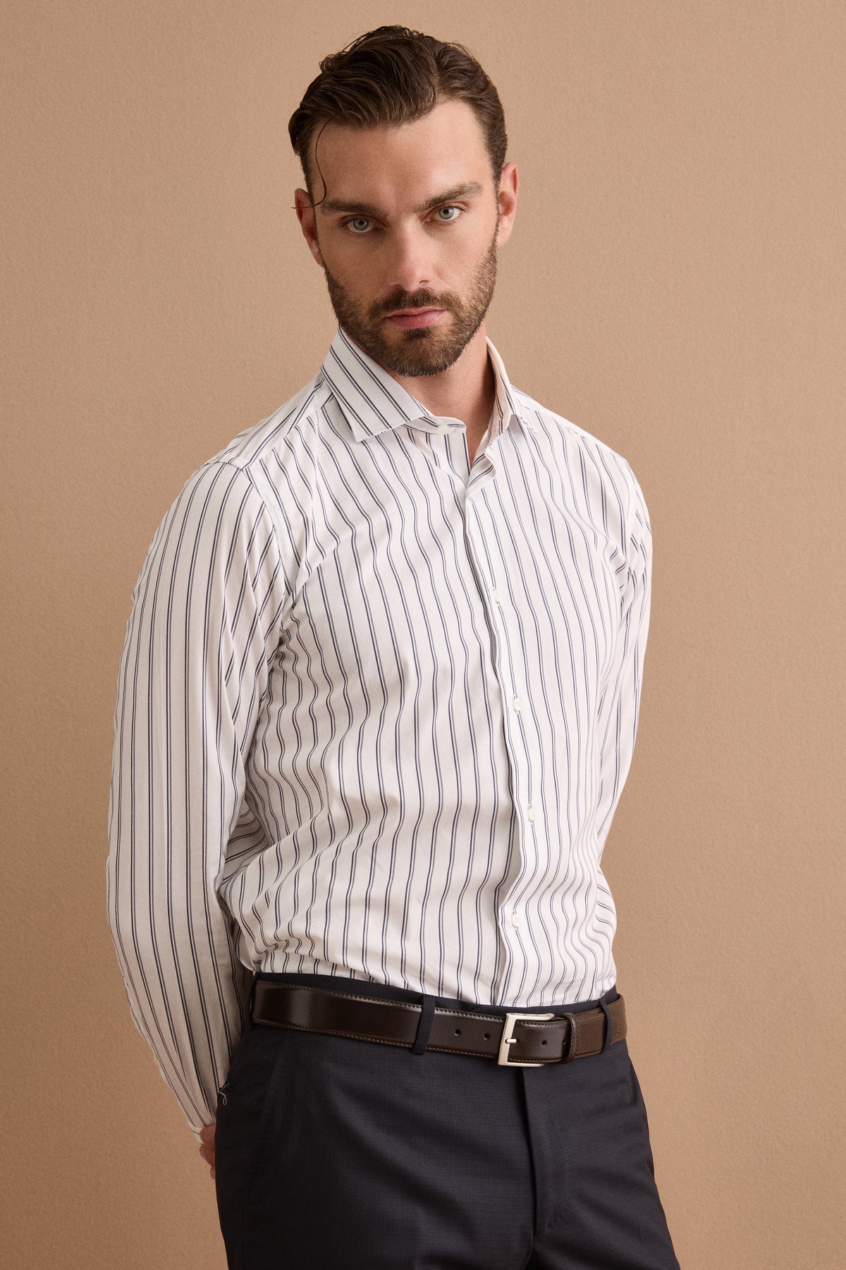 Gestreiftes Baumwollhemd mit Klassischem Kragen Regular Fit - -