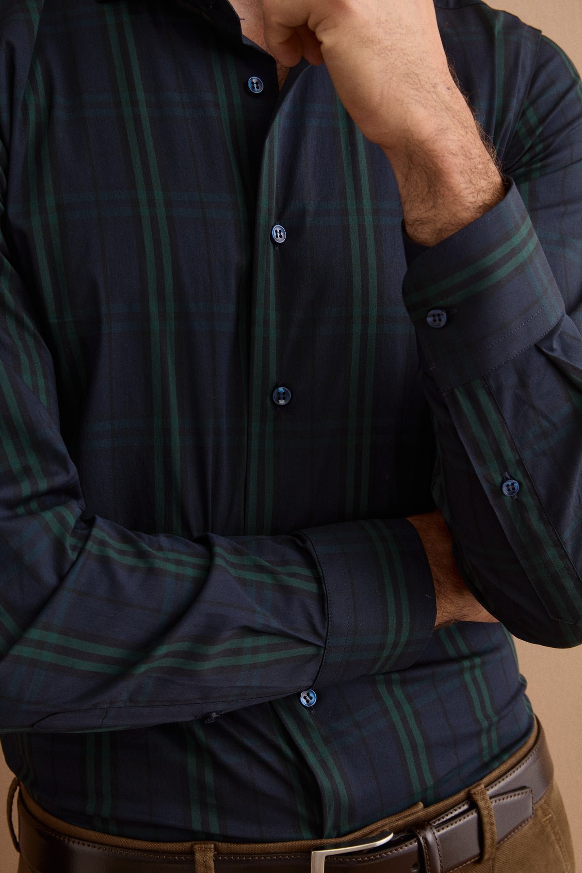 Chemise Homme Slim Fit à Carreaux avec Col Français - Chèque bleu
