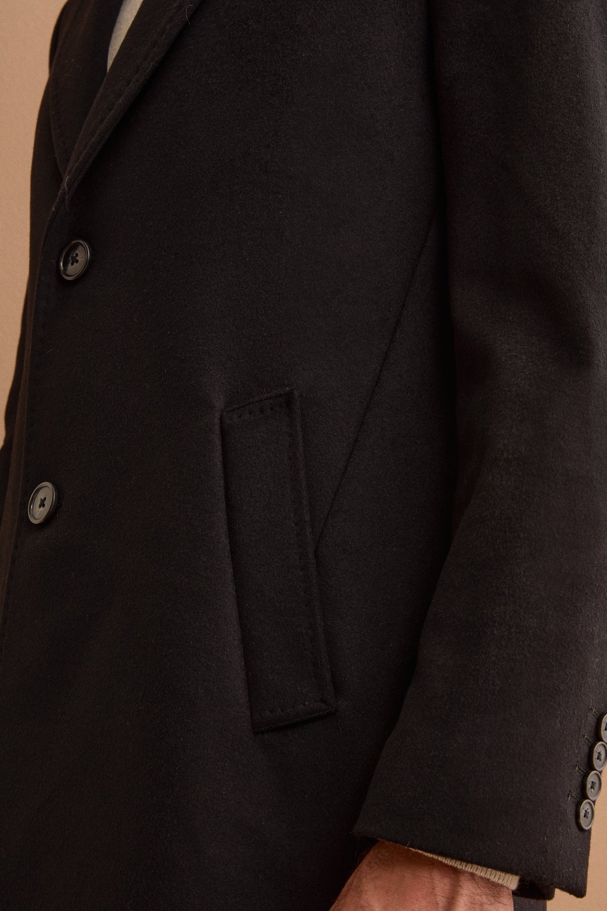 Manteau Homme Midi Monopetto en Laine et Cachemire - NOIR