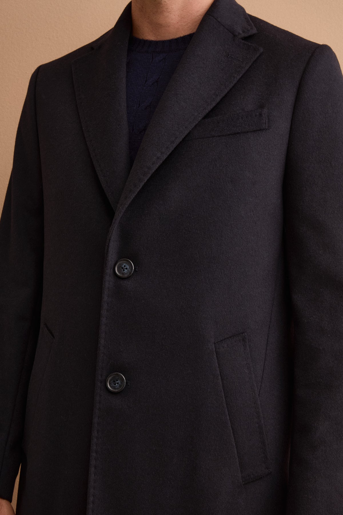 Men’s Single-Breasted Midi Coat in Wool and Cashmere - BLUE