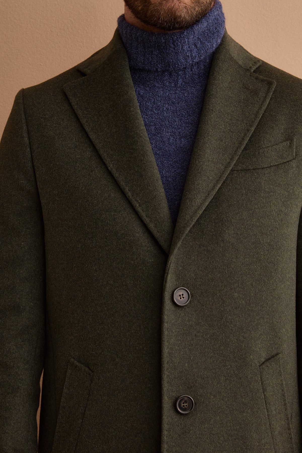 Men’s Single-Breasted Midi Coat in Wool and Cashmere - GREEN