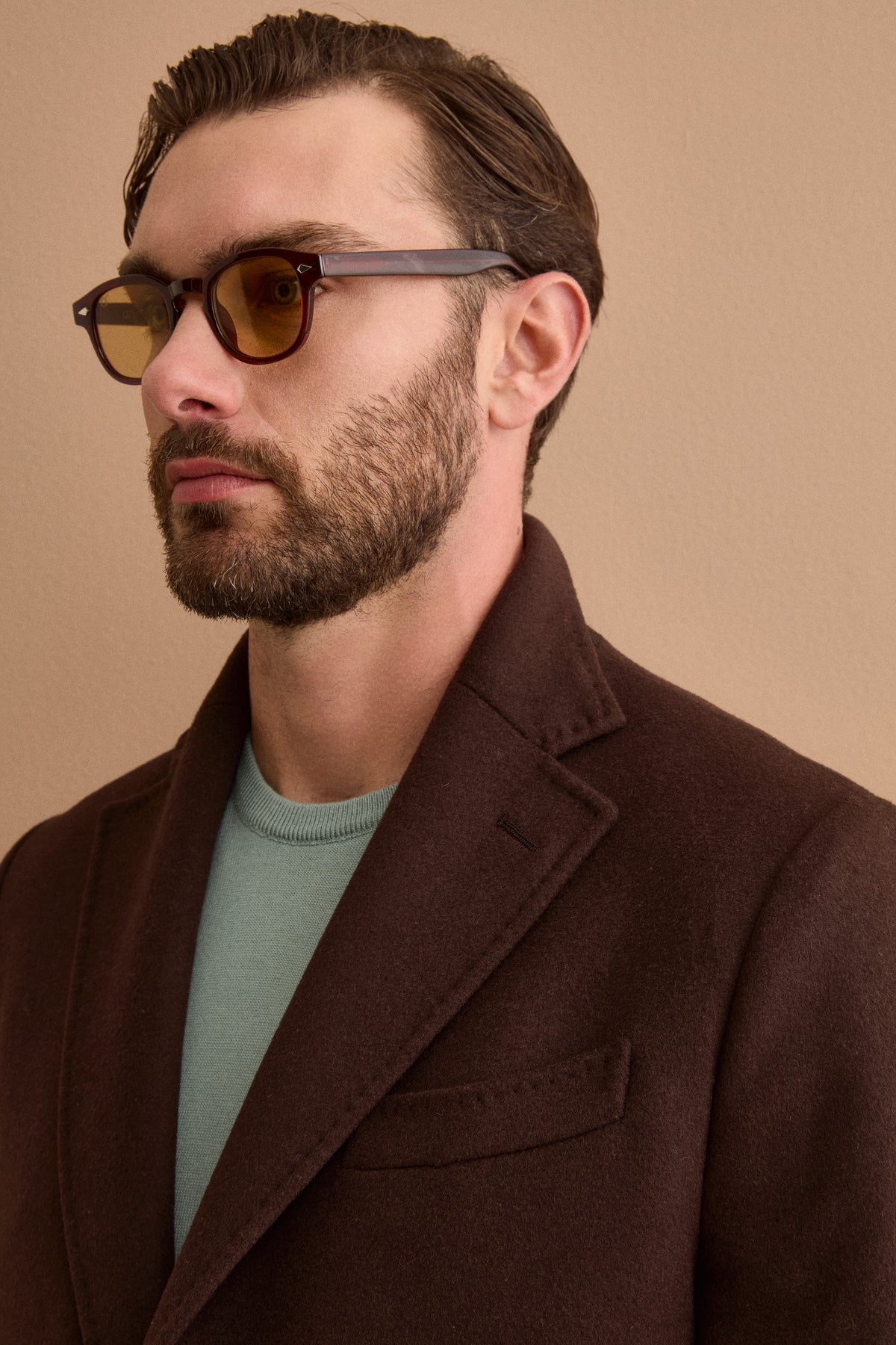 Manteau Homme Midi Monopetto en Laine et Cachemire - marron