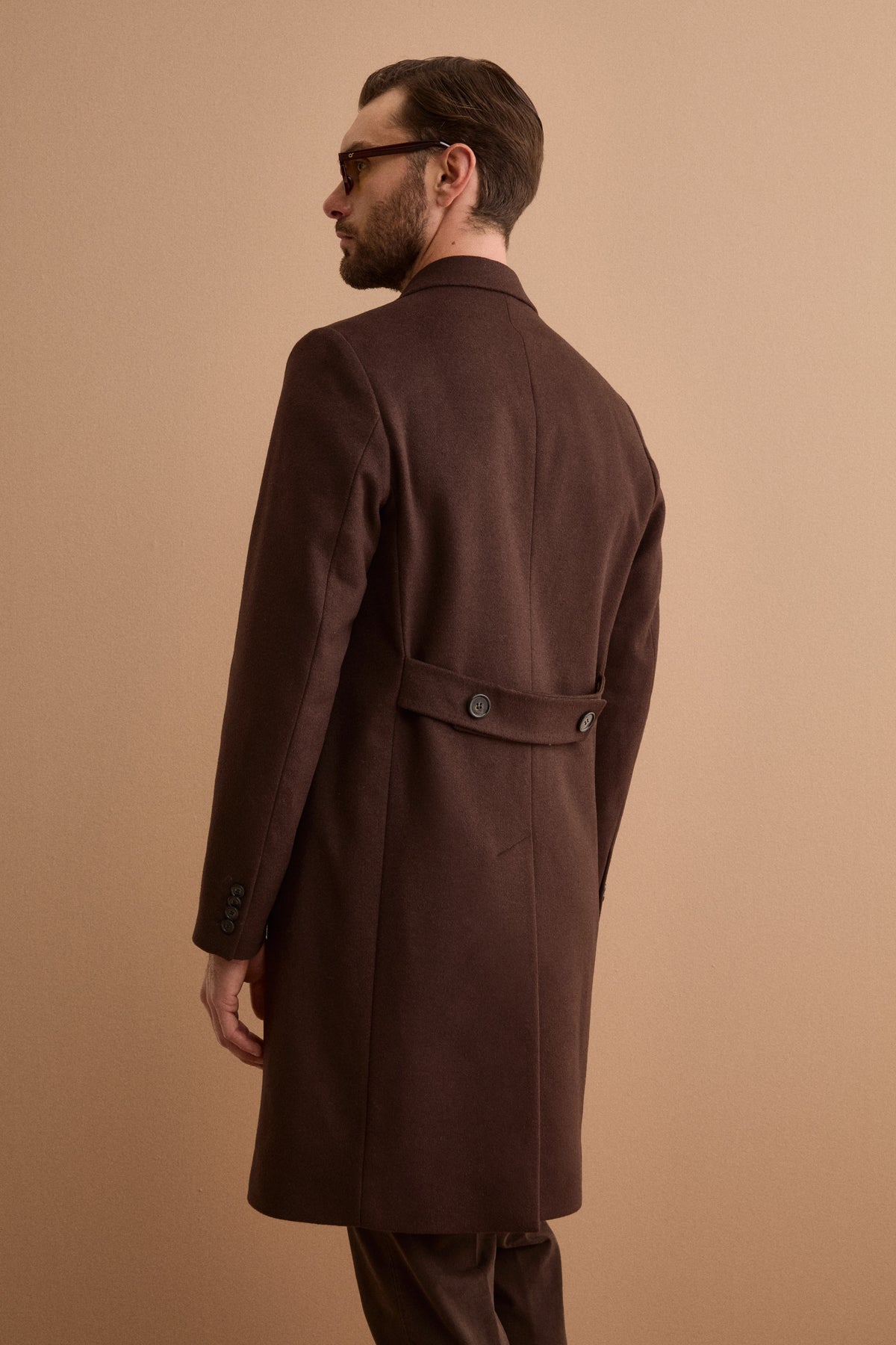 Manteau Homme Midi Monopetto en Laine et Cachemire - marron