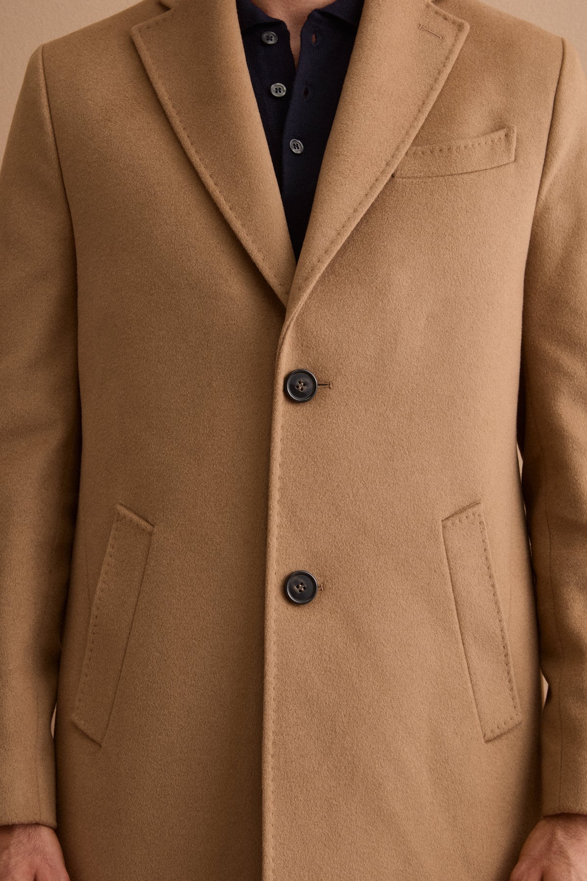 Manteau Homme Midi Monopetto en Laine et Cachemire - Camel