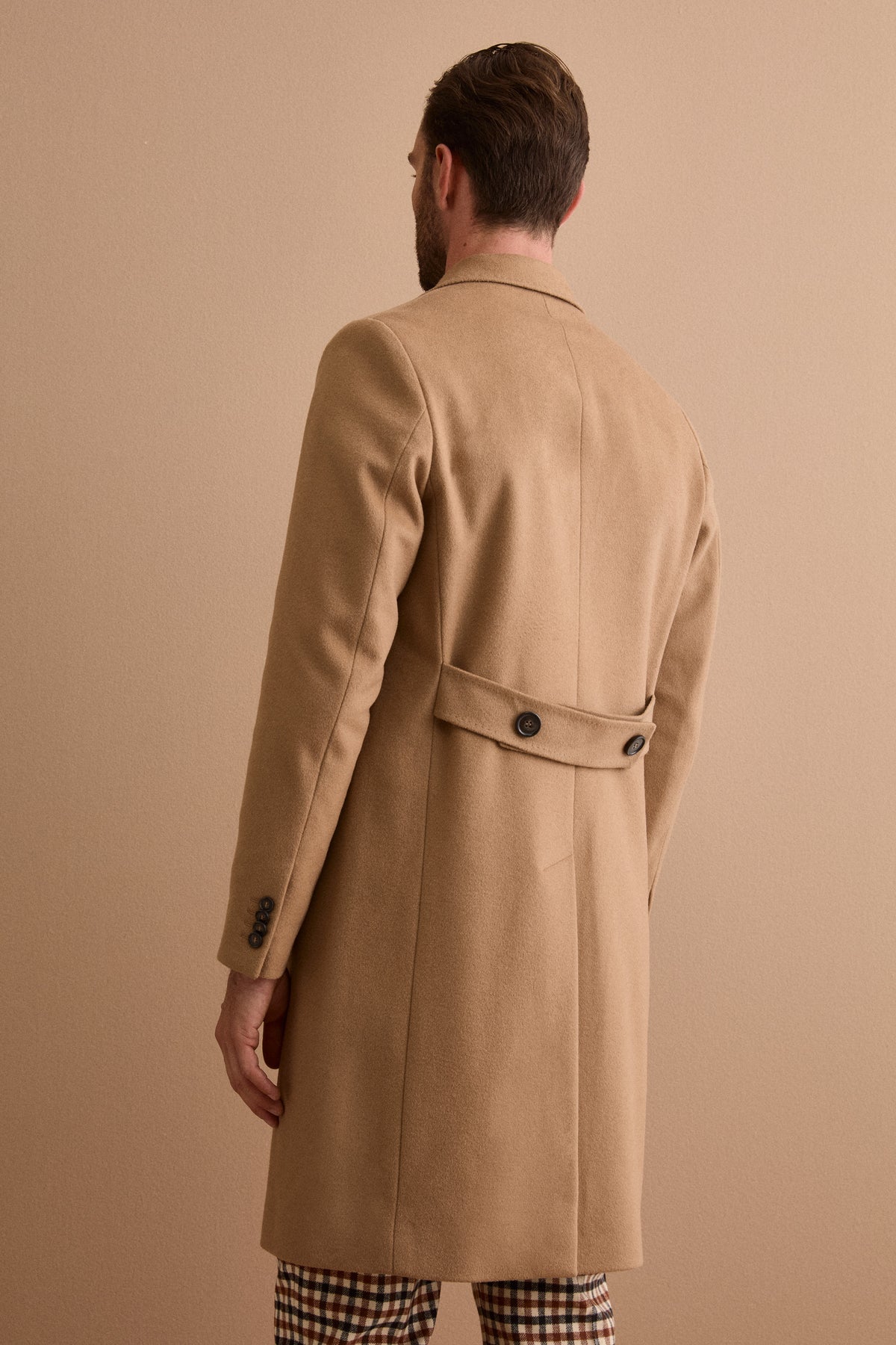 Manteau Homme Midi Monopetto en Laine et Cachemire - Camel