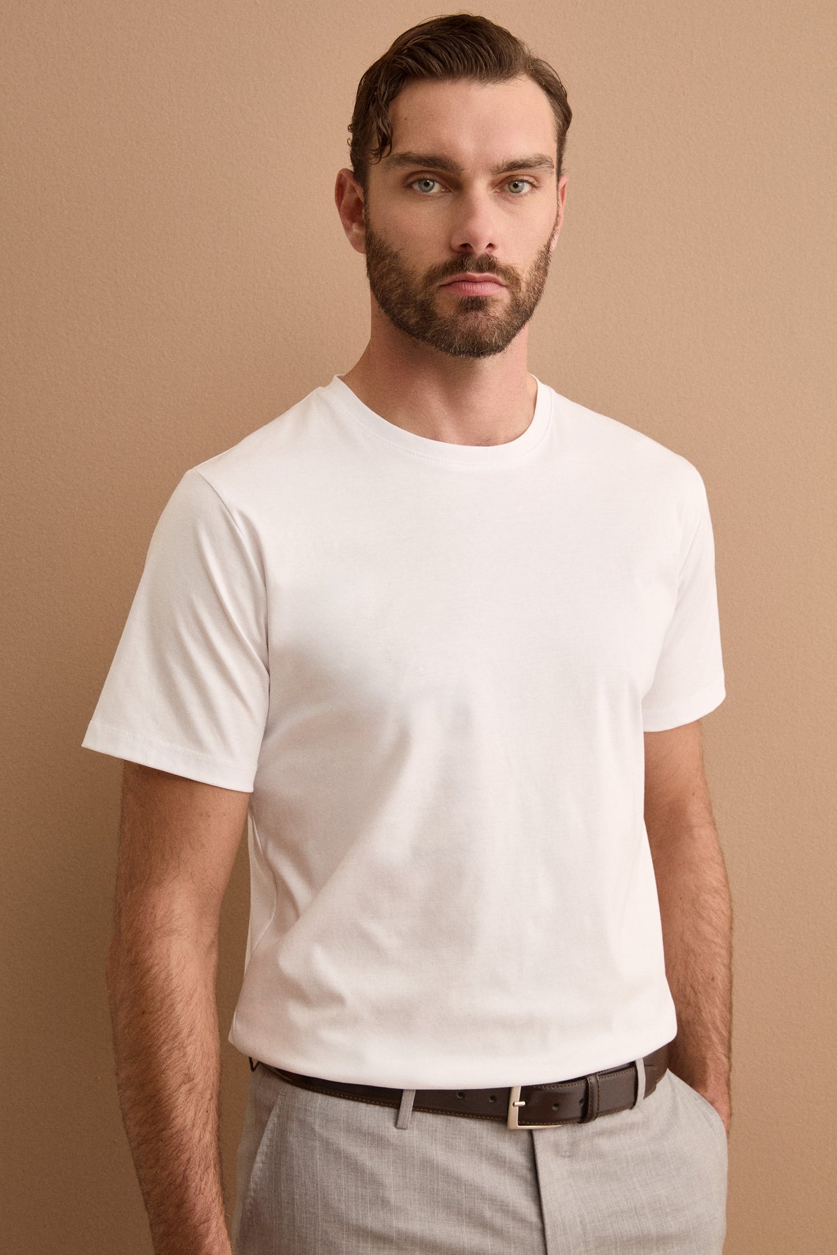 T-Shirt Homme Col Rond en Pur Coton - BLANC