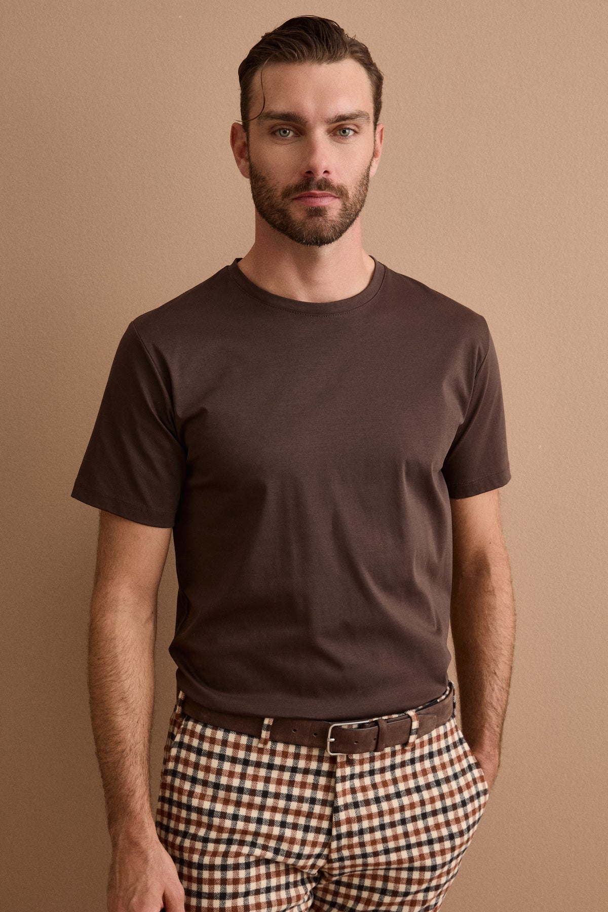 T-Shirt Girocollo in Puro Cotone - MARRONE
