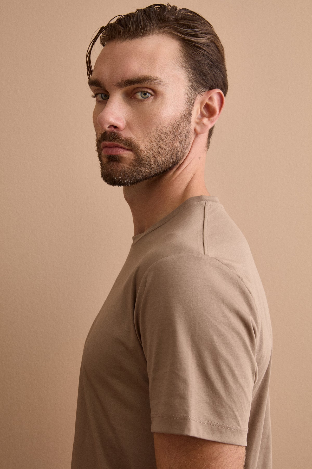 Herren Rundhals-T-Shirt aus Reiner Baumwolle - Braun