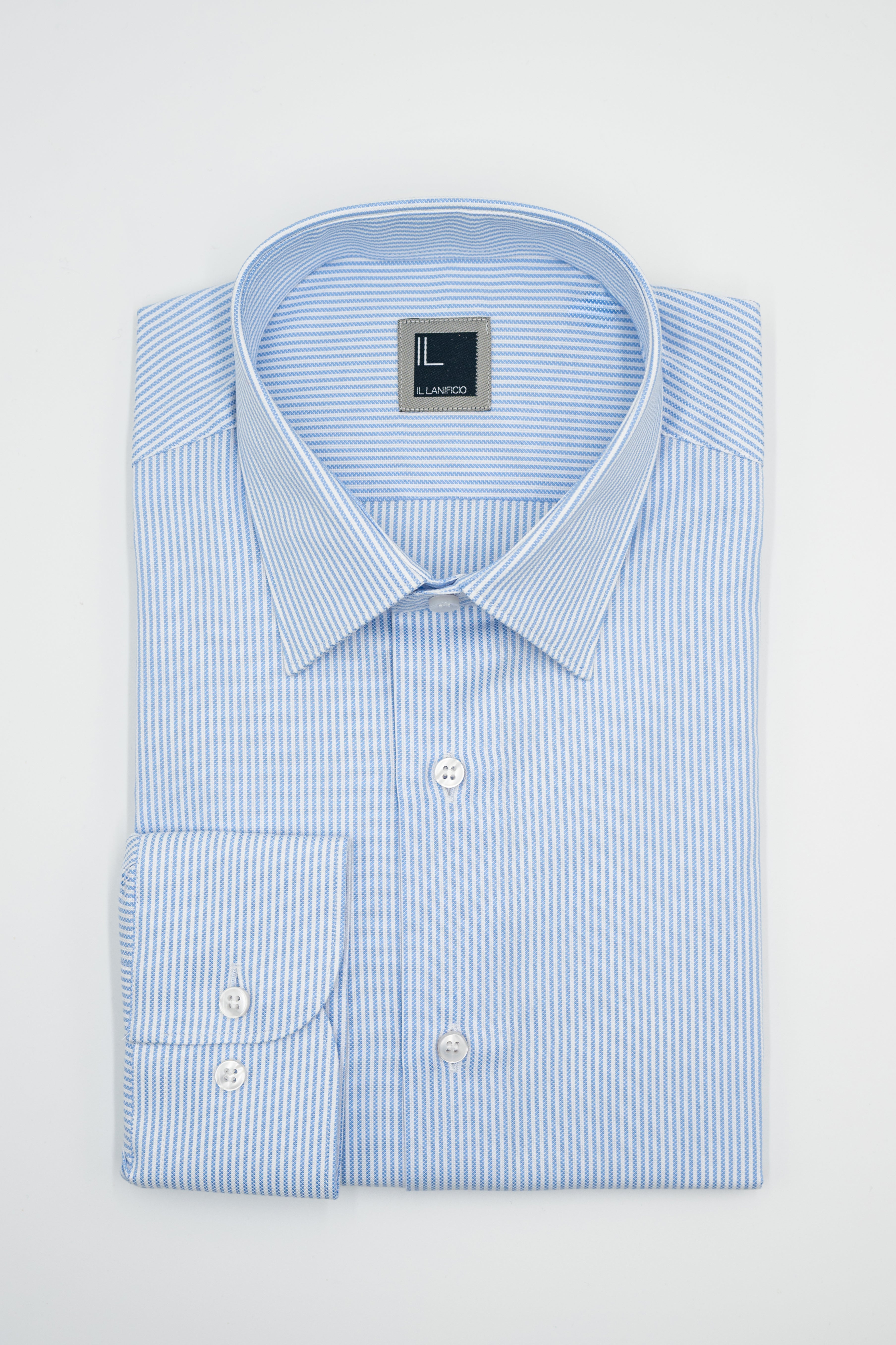 Camicia Fantasia con Collo Classico Regular Fit in Cotone - AZZURRO RIGATO