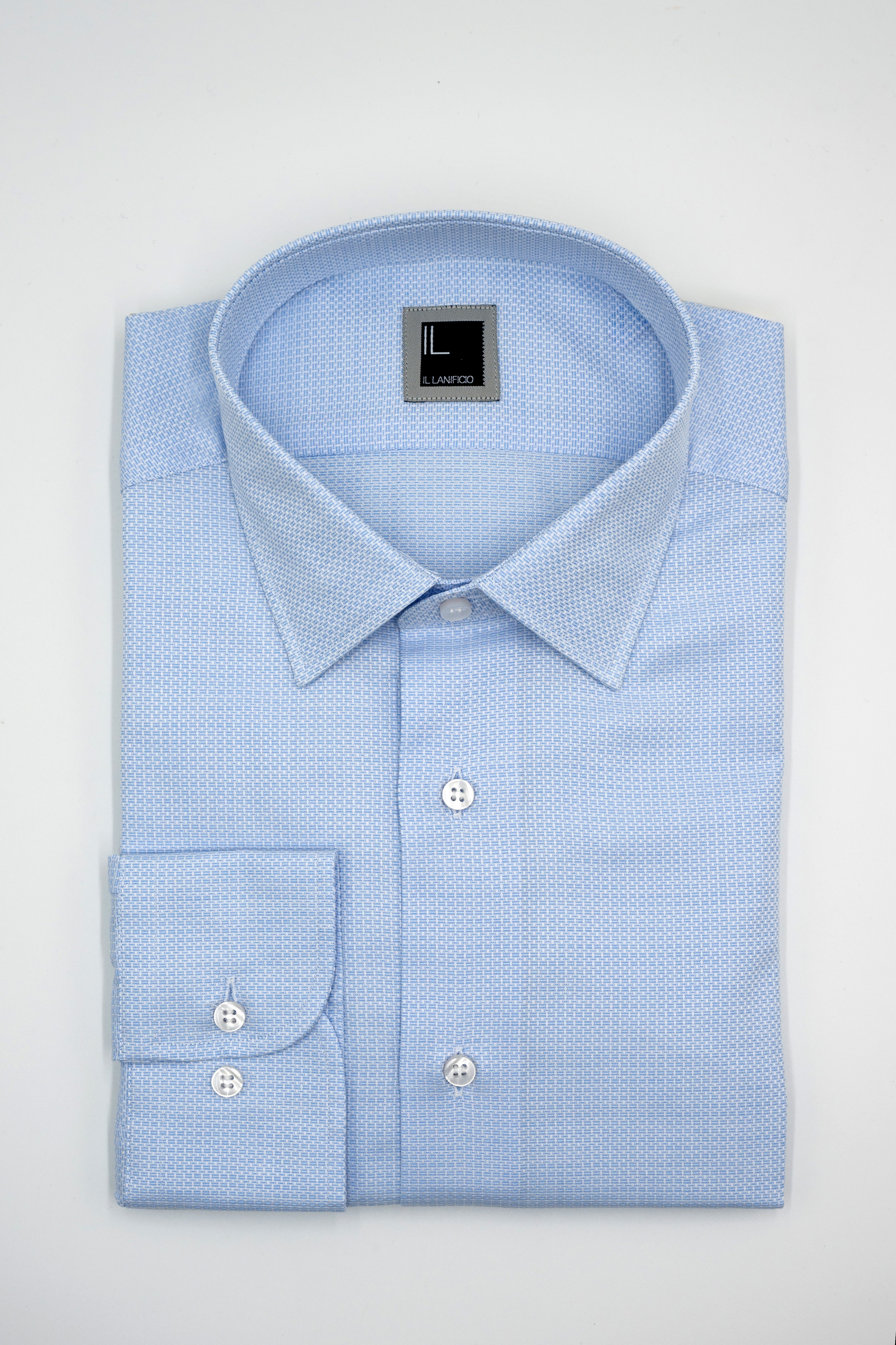 Camicia Slim Fit in Cotone con Collo Classico - FANT. AZZURRO