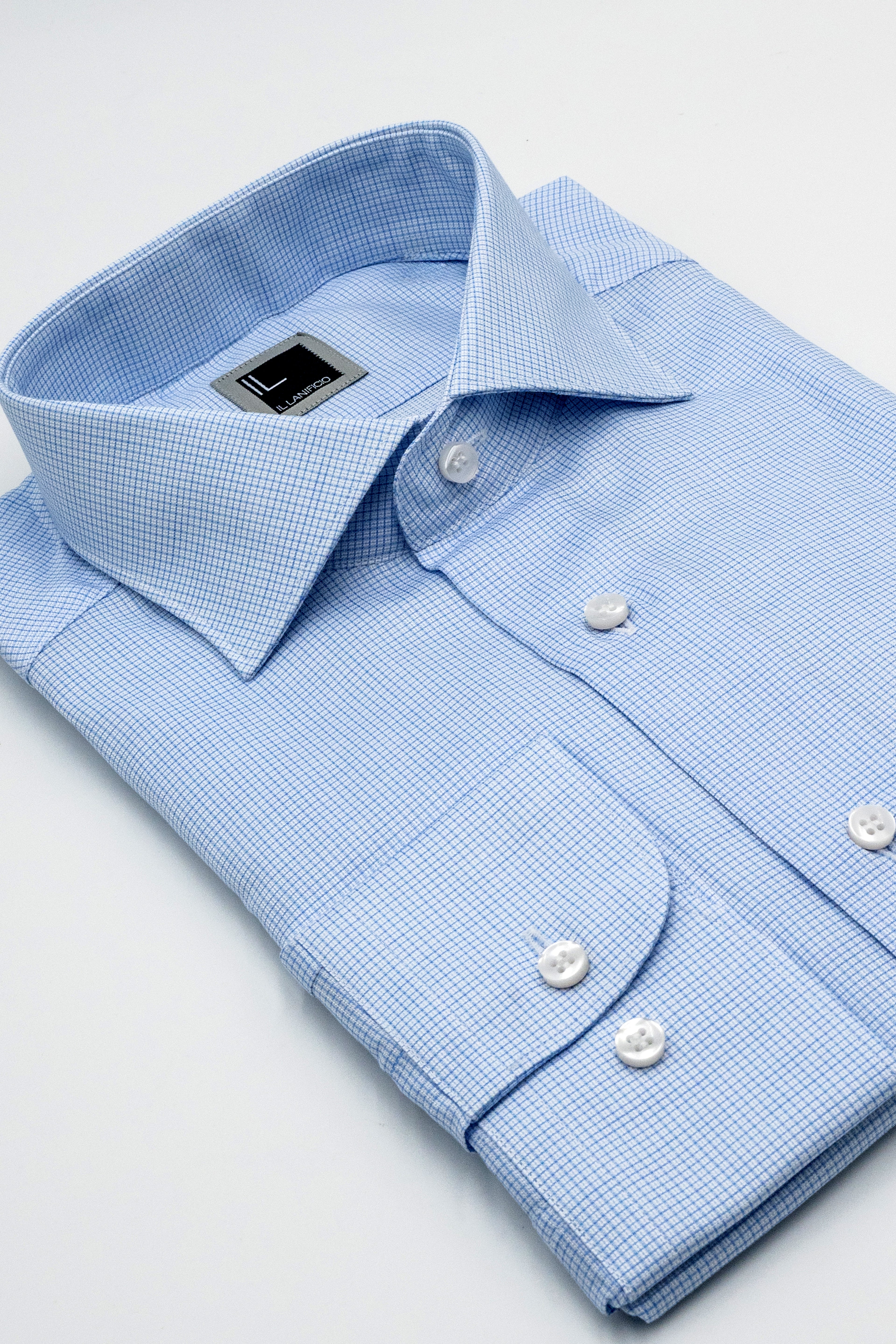 Camicia Slim Fit in Cotone con Collo Francese - FANT. AZZURRO