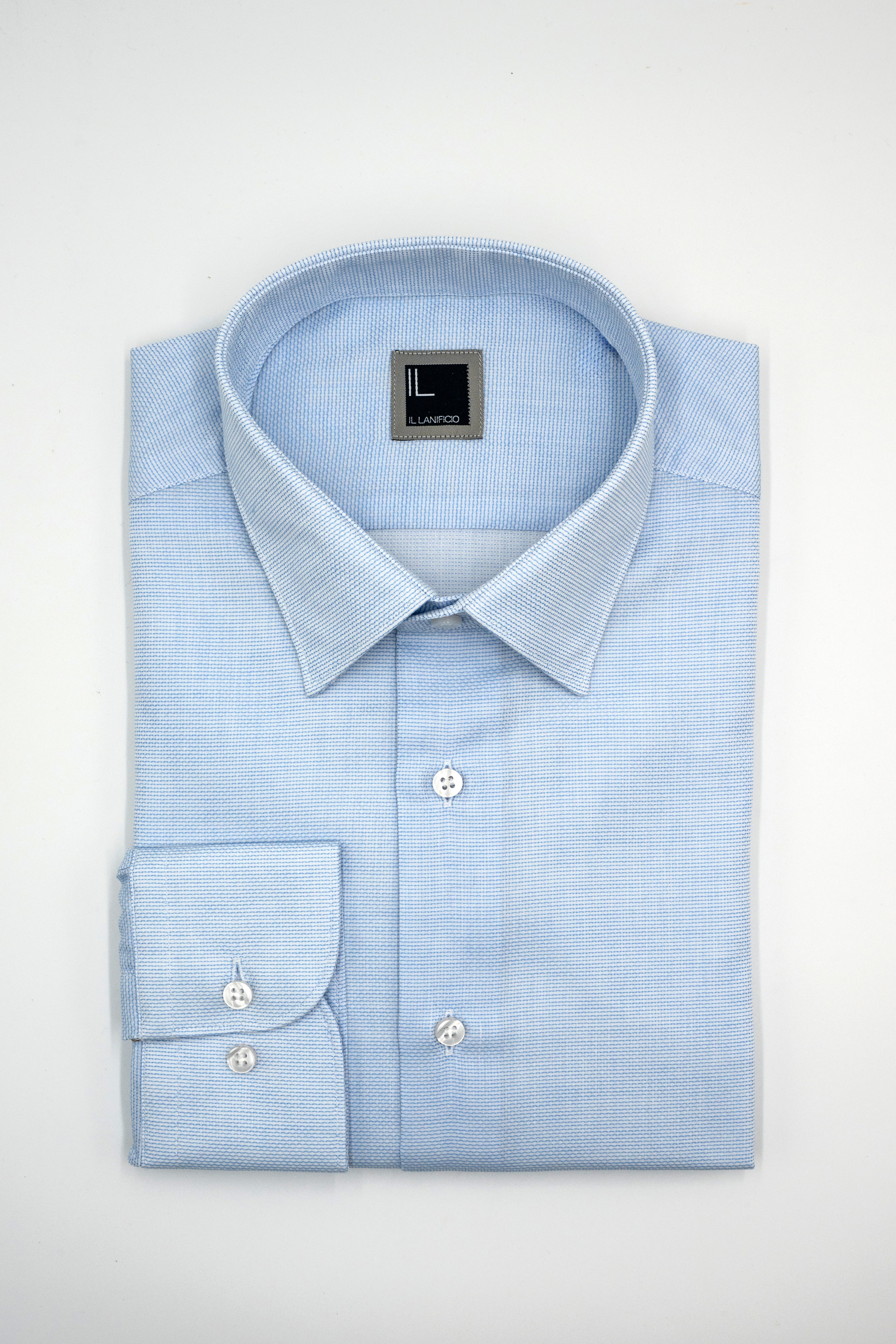 Camicia Tinta Unita Regular Fit con Collo Classico - AZZURRO