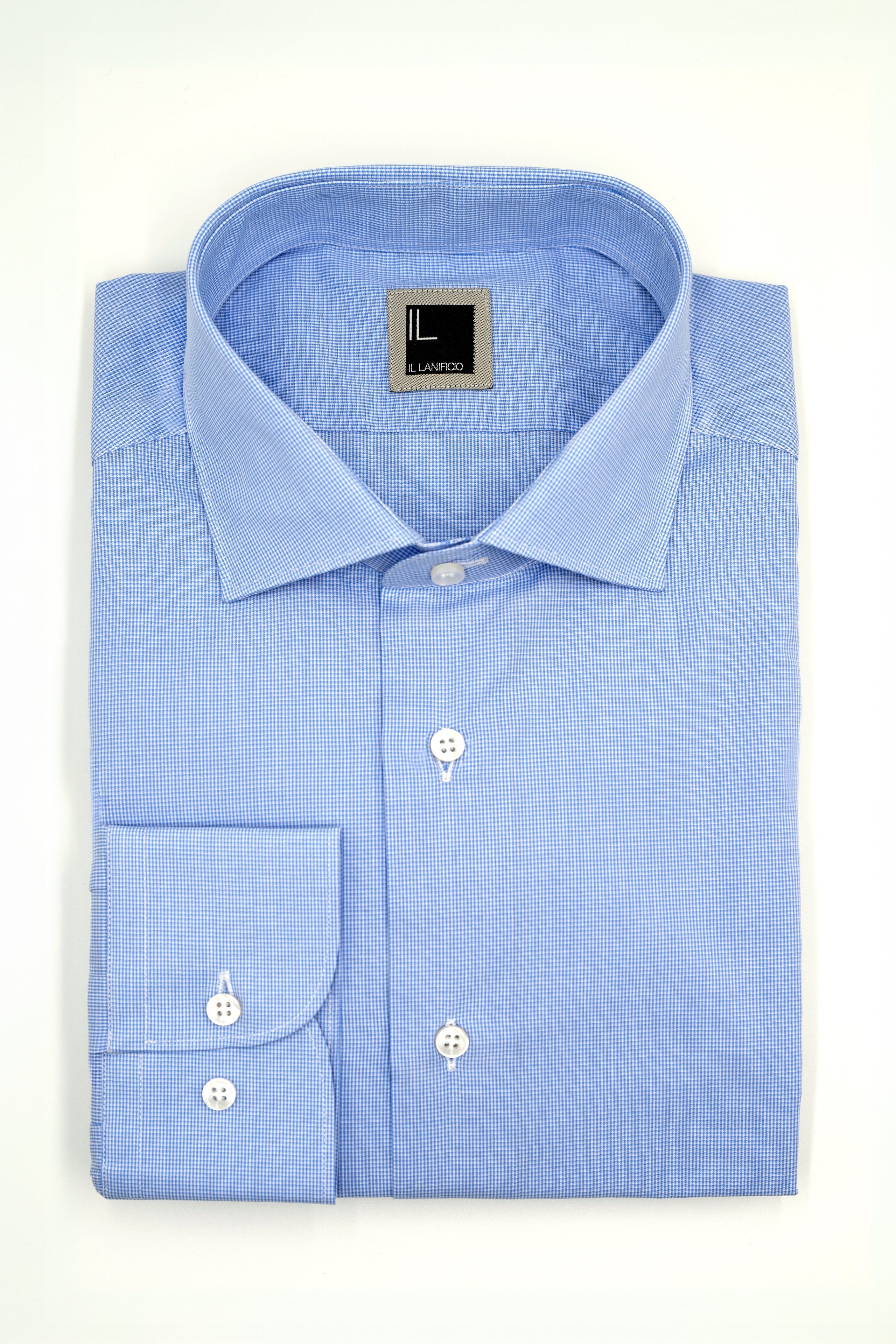 Camicia Microfantasia Slim Fit con Collo Francese - AZZURRO QUADRI
