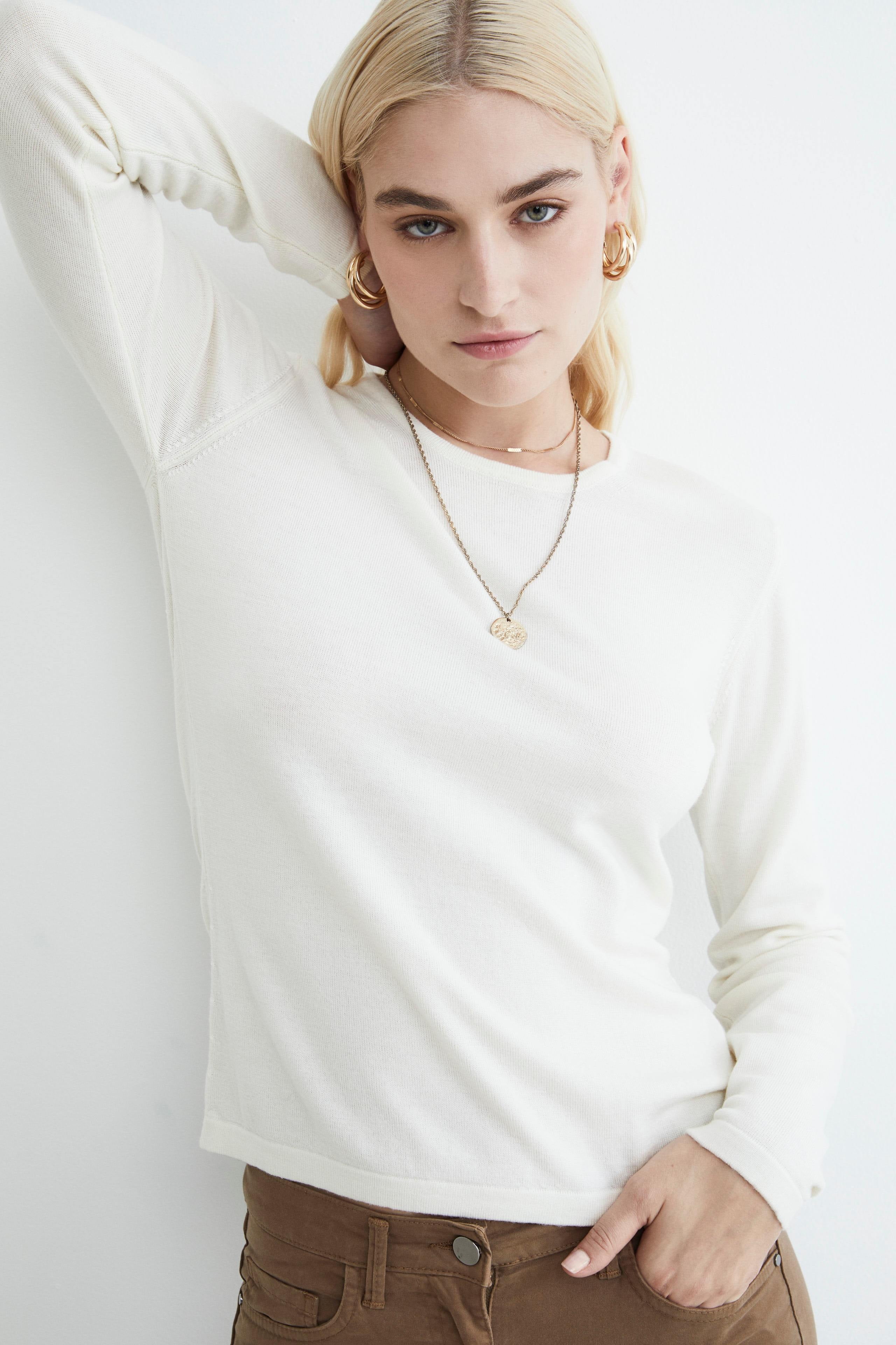 Pullover girocollo in lana - ECRU