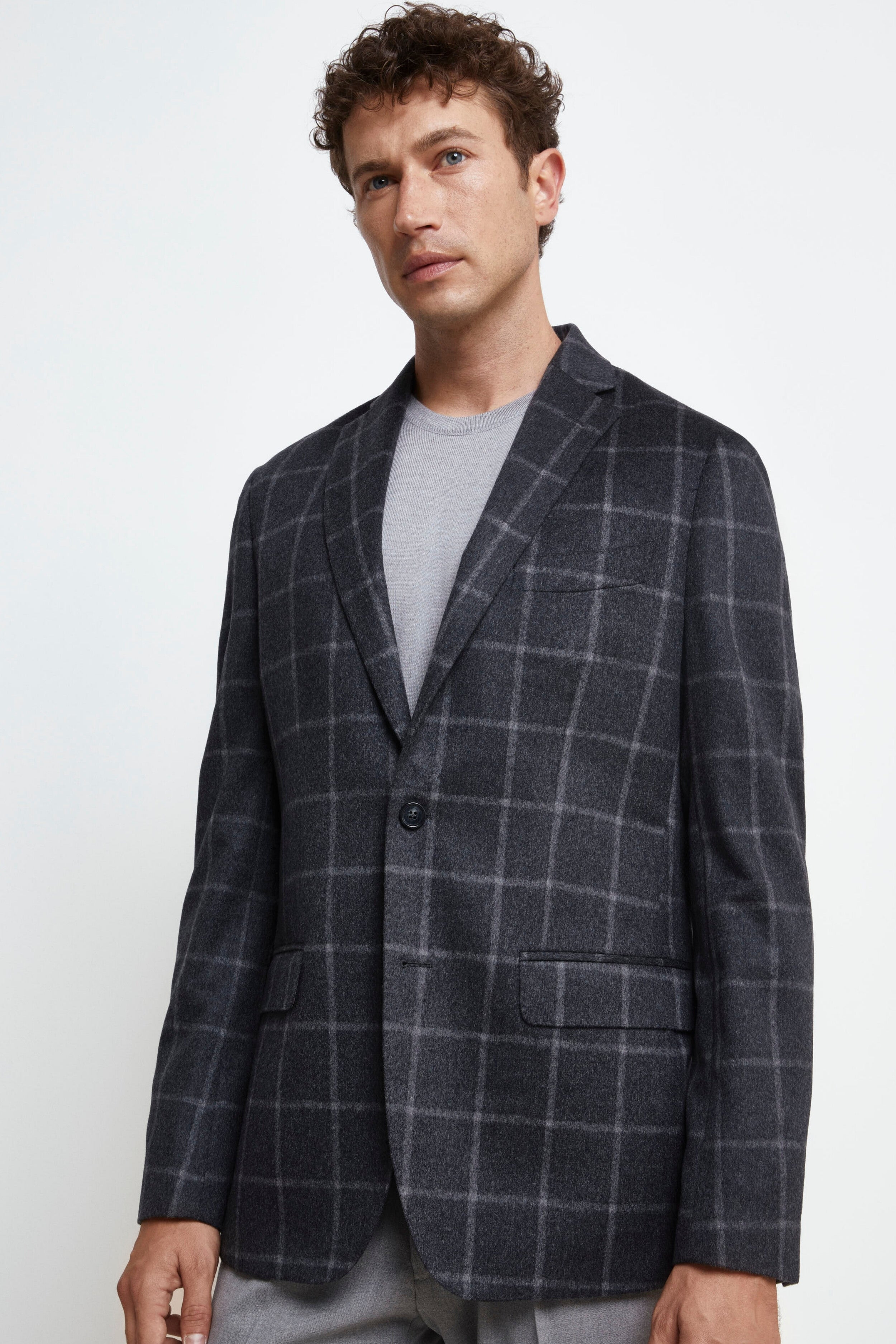 Giacca Check in Cashmere - GRIGIO QUADRI