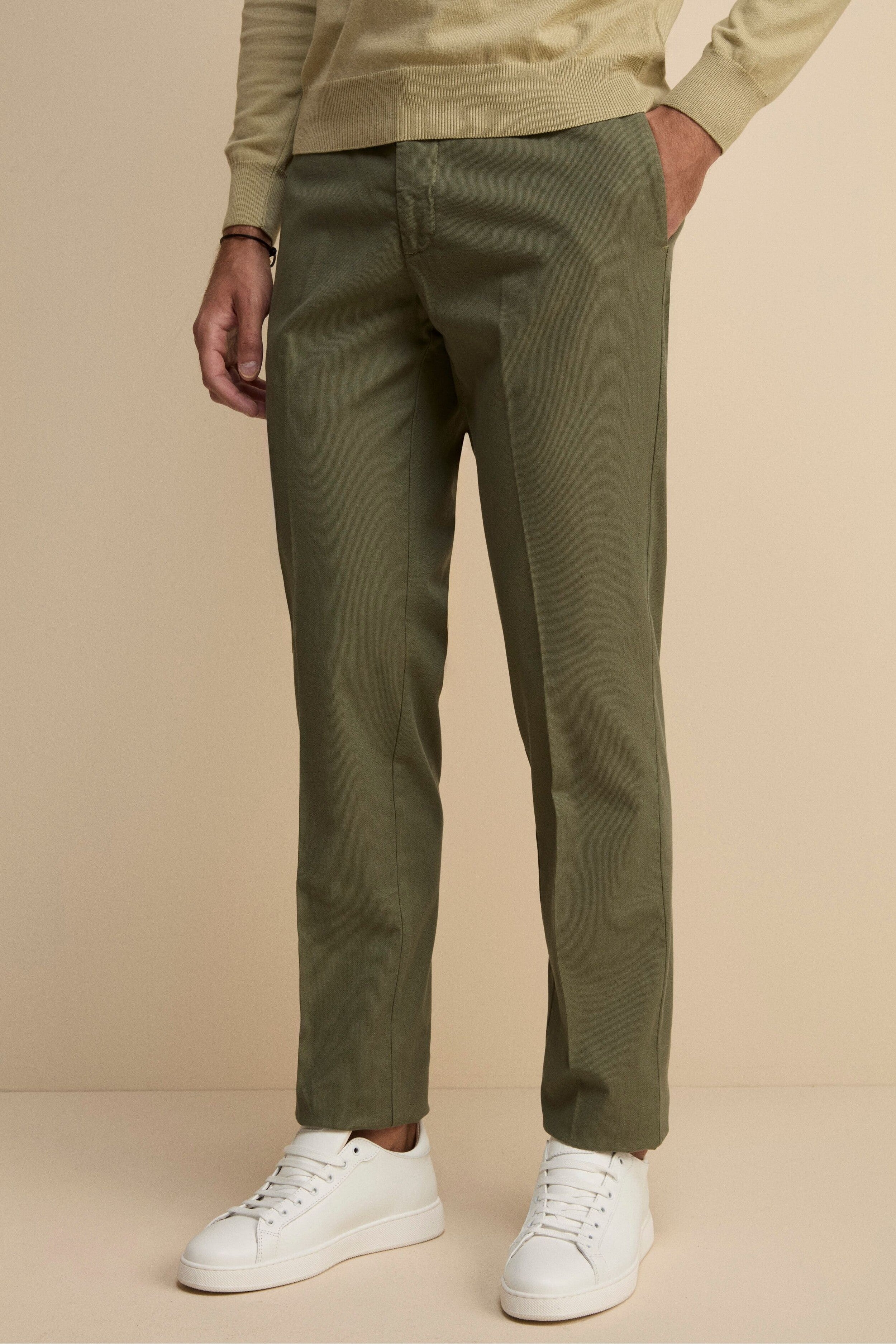 Pantalon Coupe Régulière en Coton Armuré Vert sauge 46