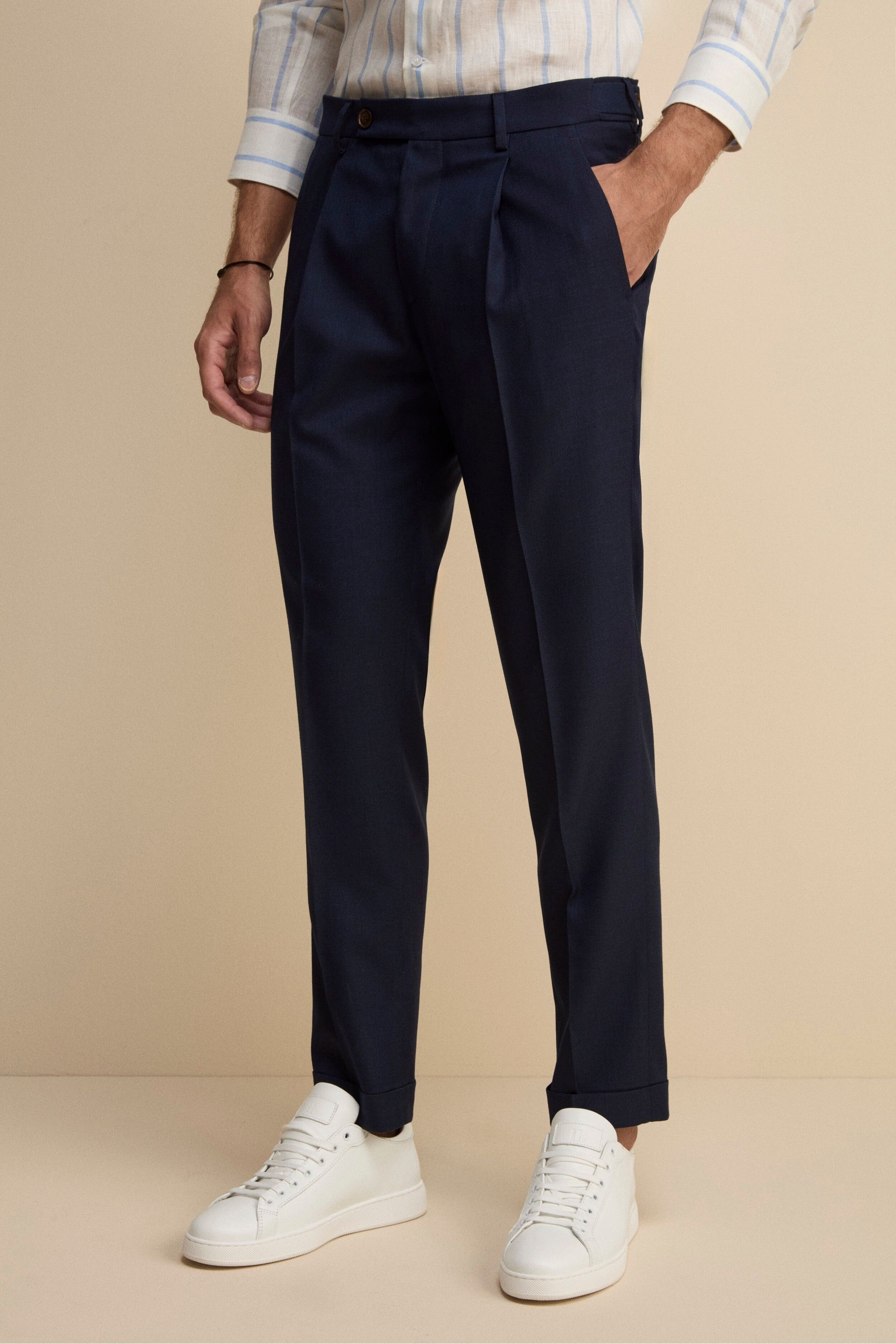 Slim Fit Wool Blend Trousers BLUE - Main Image