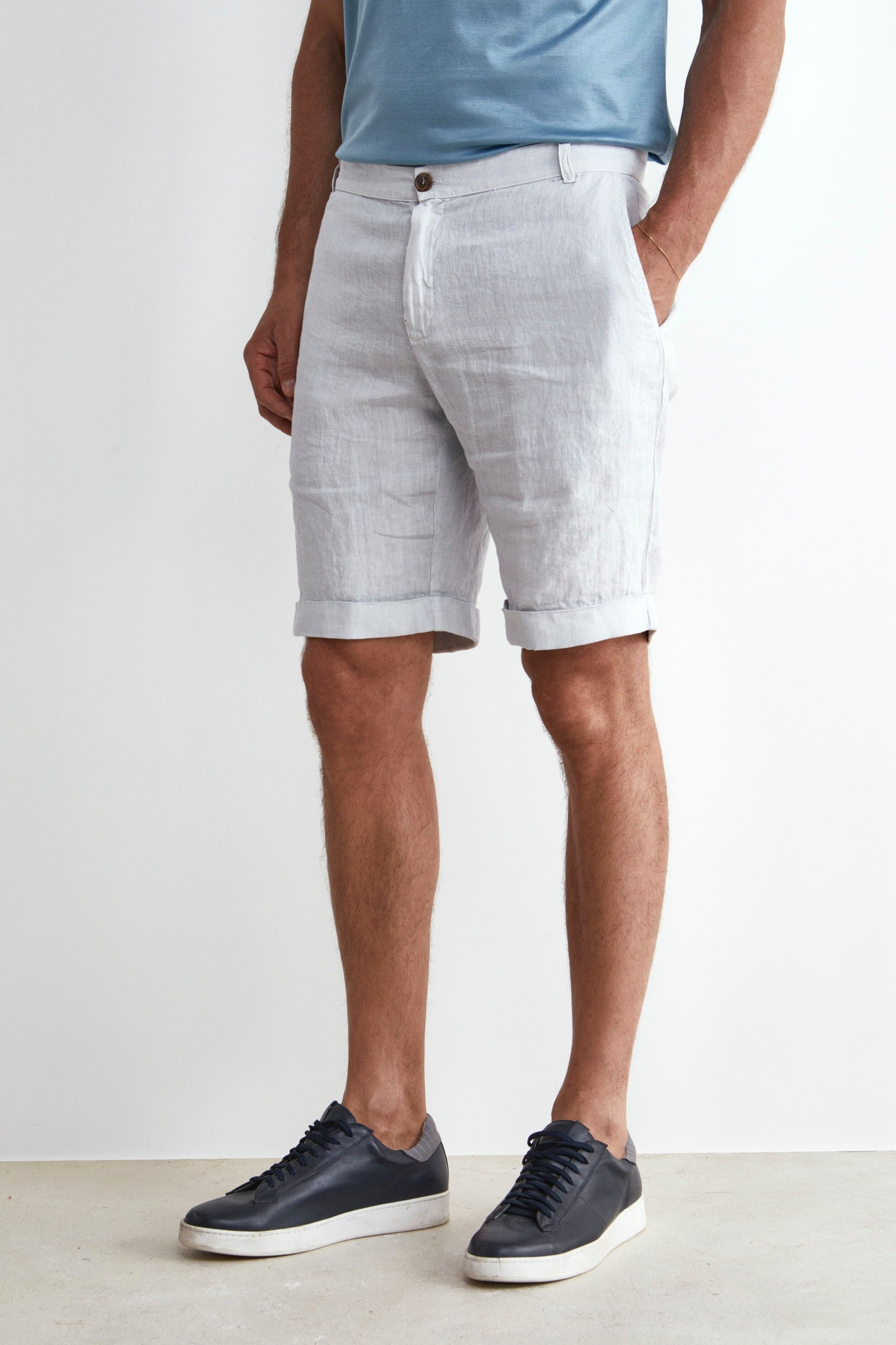Bermuda in Lino con Risvolto - GHIACCIO